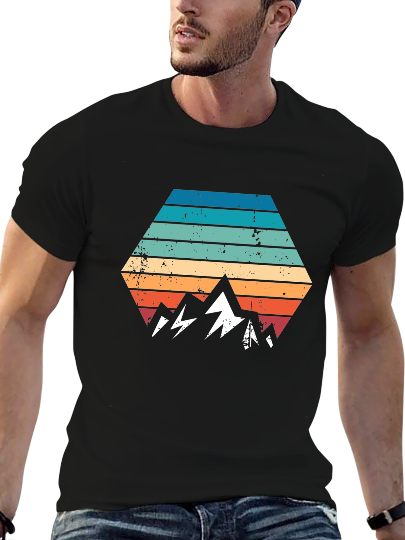 Black Retro Mountainscape Graphic Tee - Black view 6