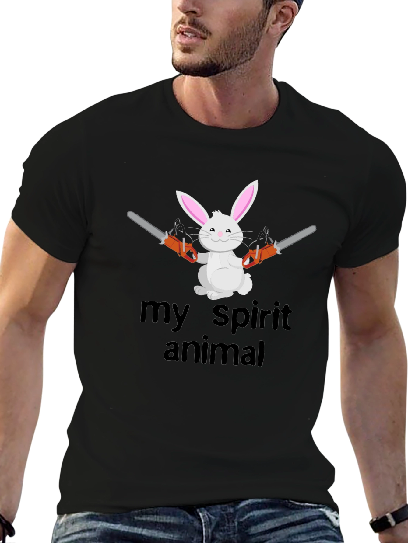 Black My Spirit Animal Bunny Chainsaw Graphic Tee view 6