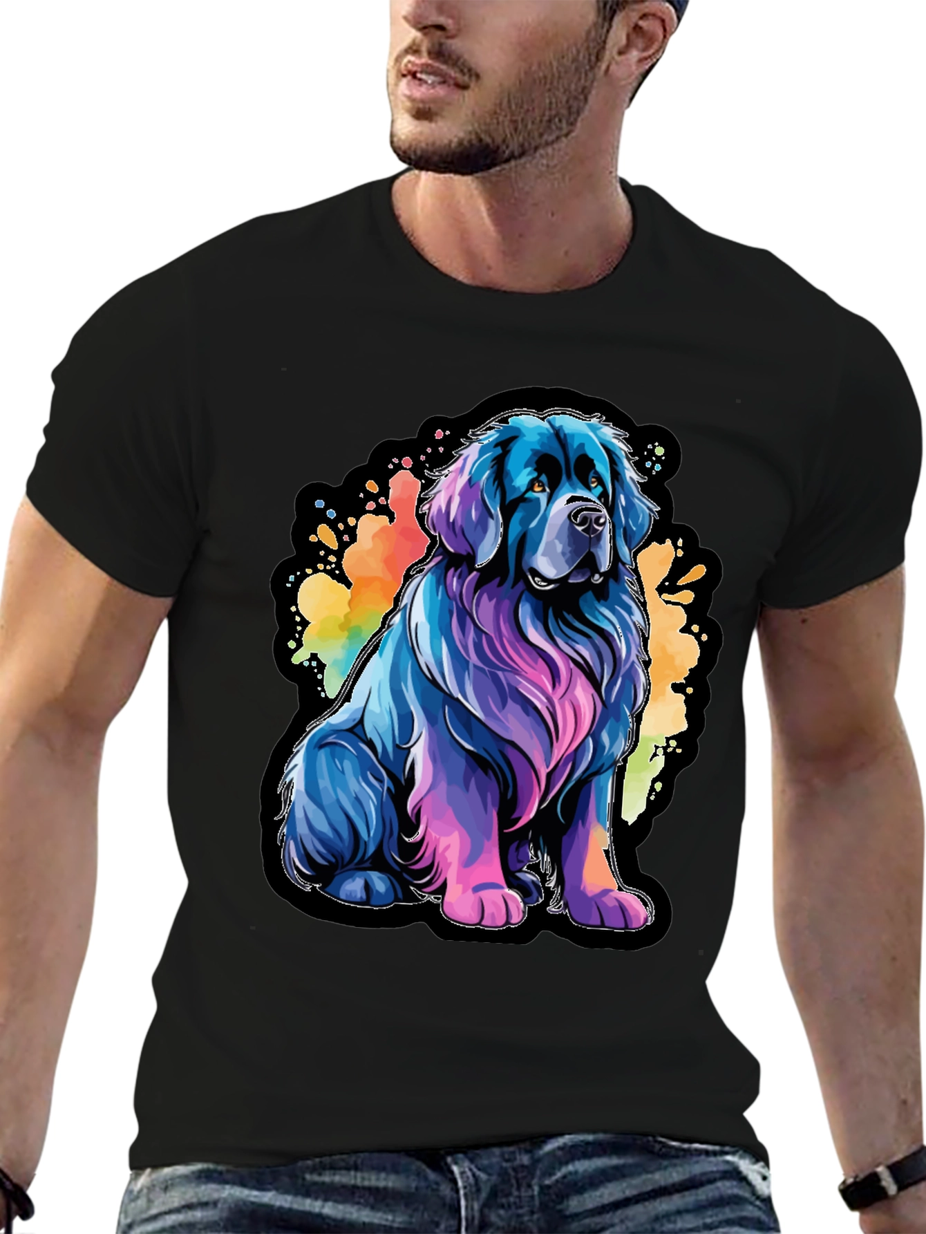 Black Colorful Dog Graphic Tee - Soft Cotton Blend view 6
