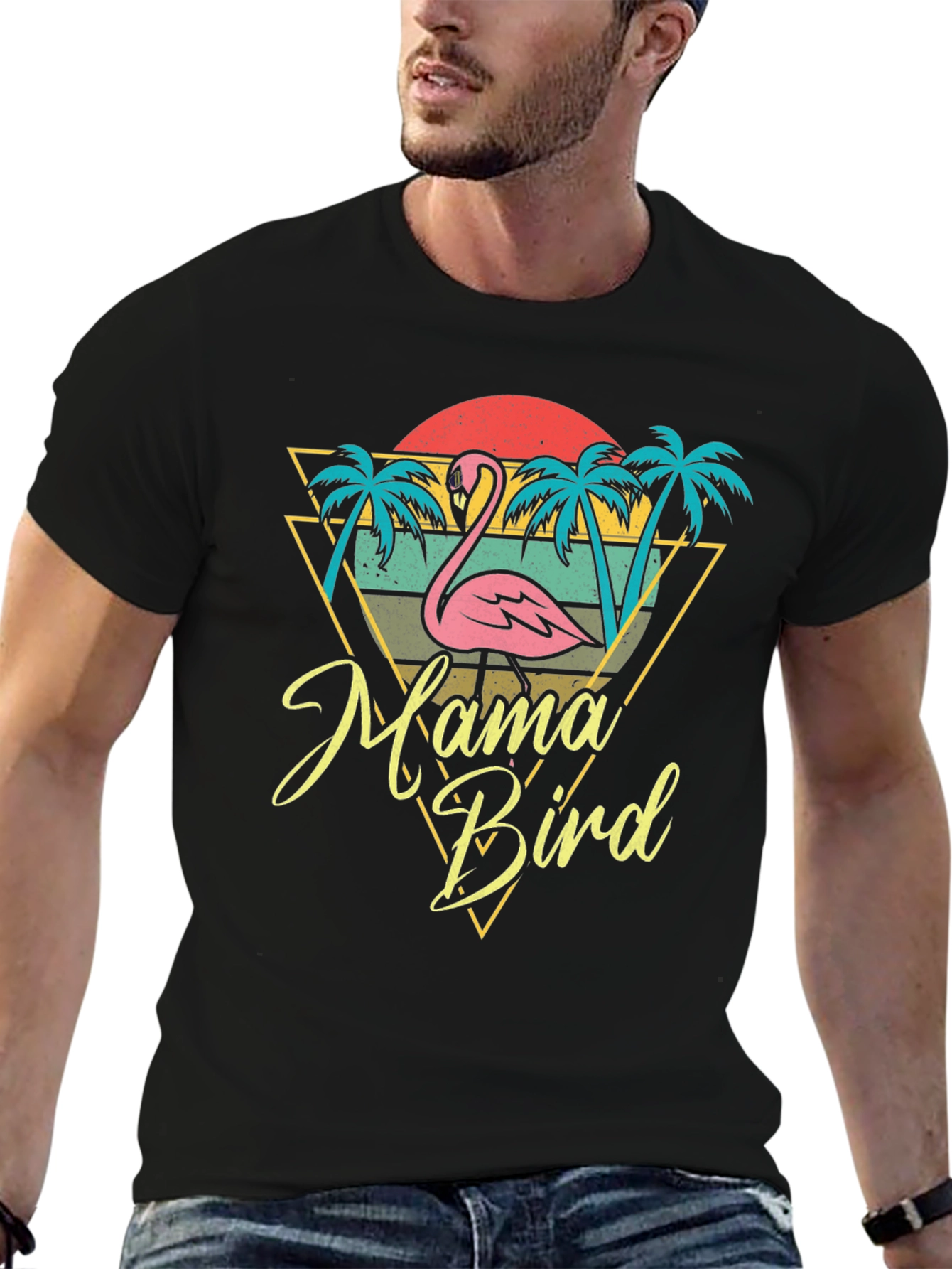 Black Mama Bird Flamingo Graphic Tee - Tropical Style view 6