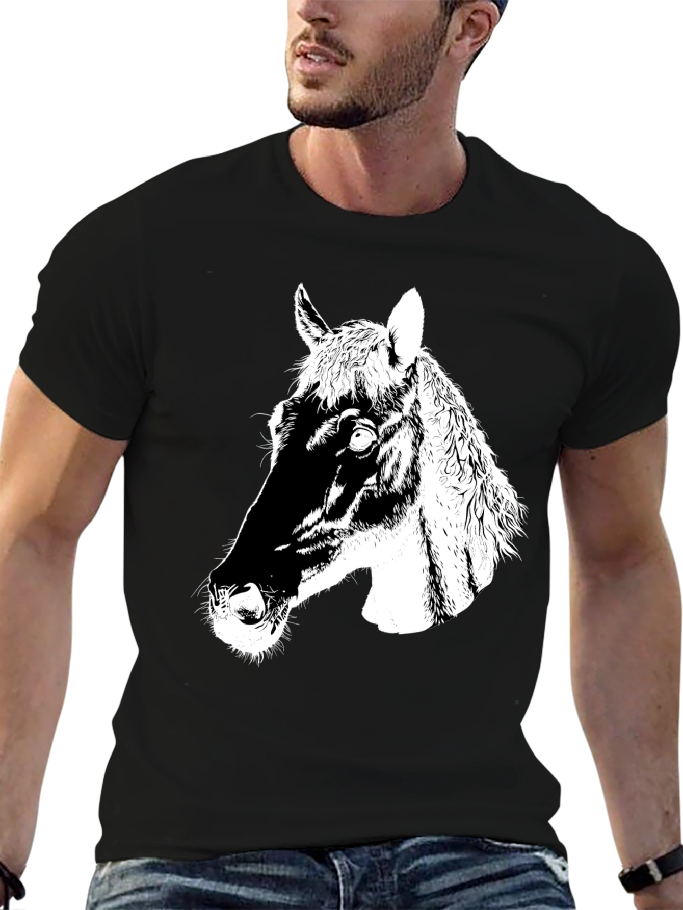 Black Men's Black Horse Graphic T-Shirt view 6