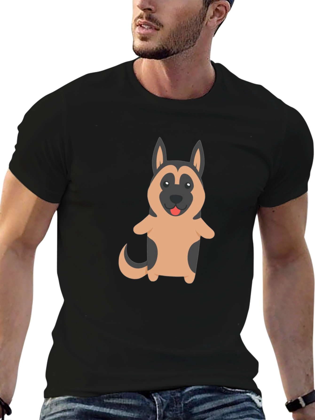 Black German Shepherd Dog Cartoon Graphic T-Shirt view 6