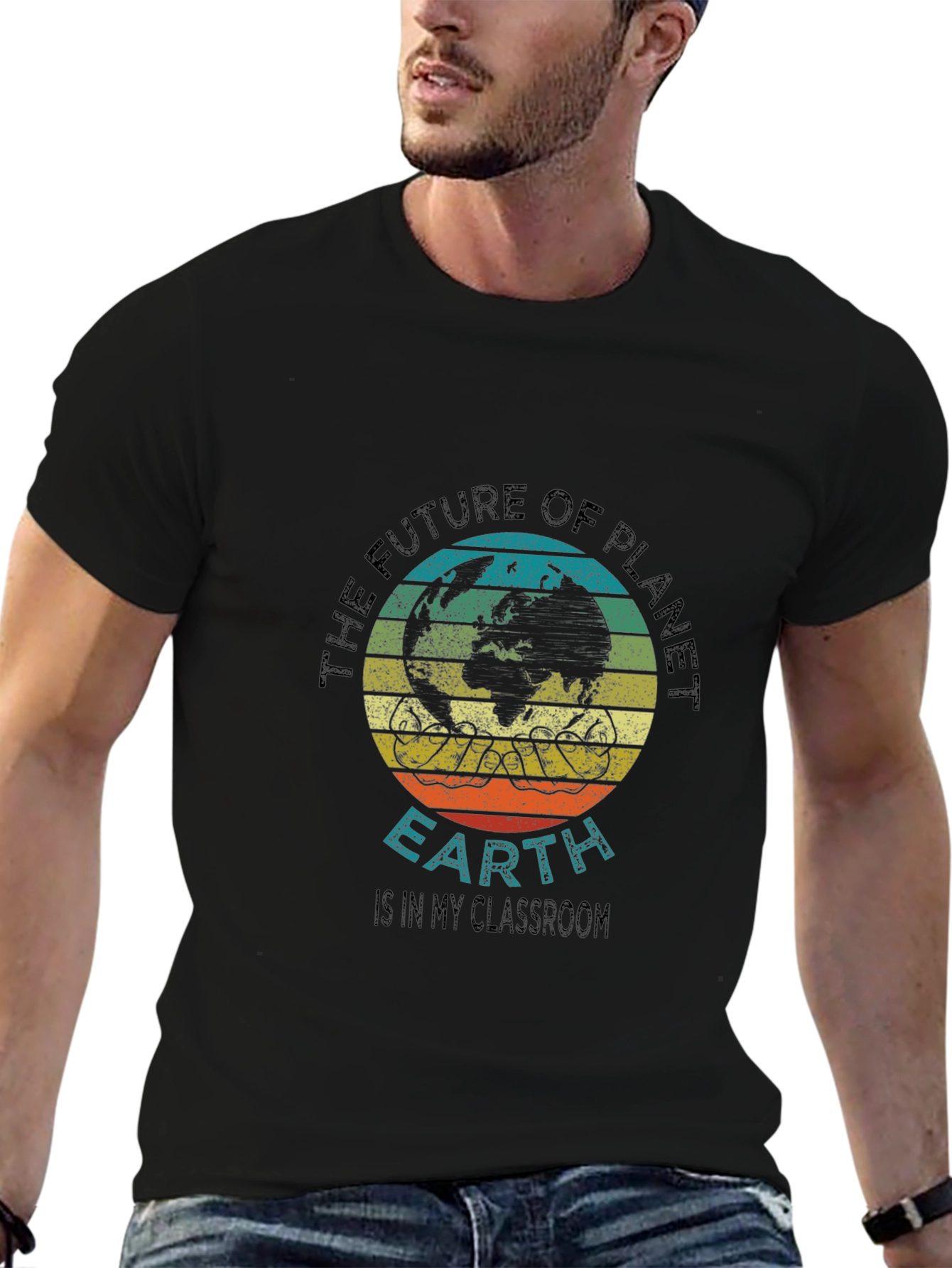 Black Planet Earth Classroom T-Shirt view 6