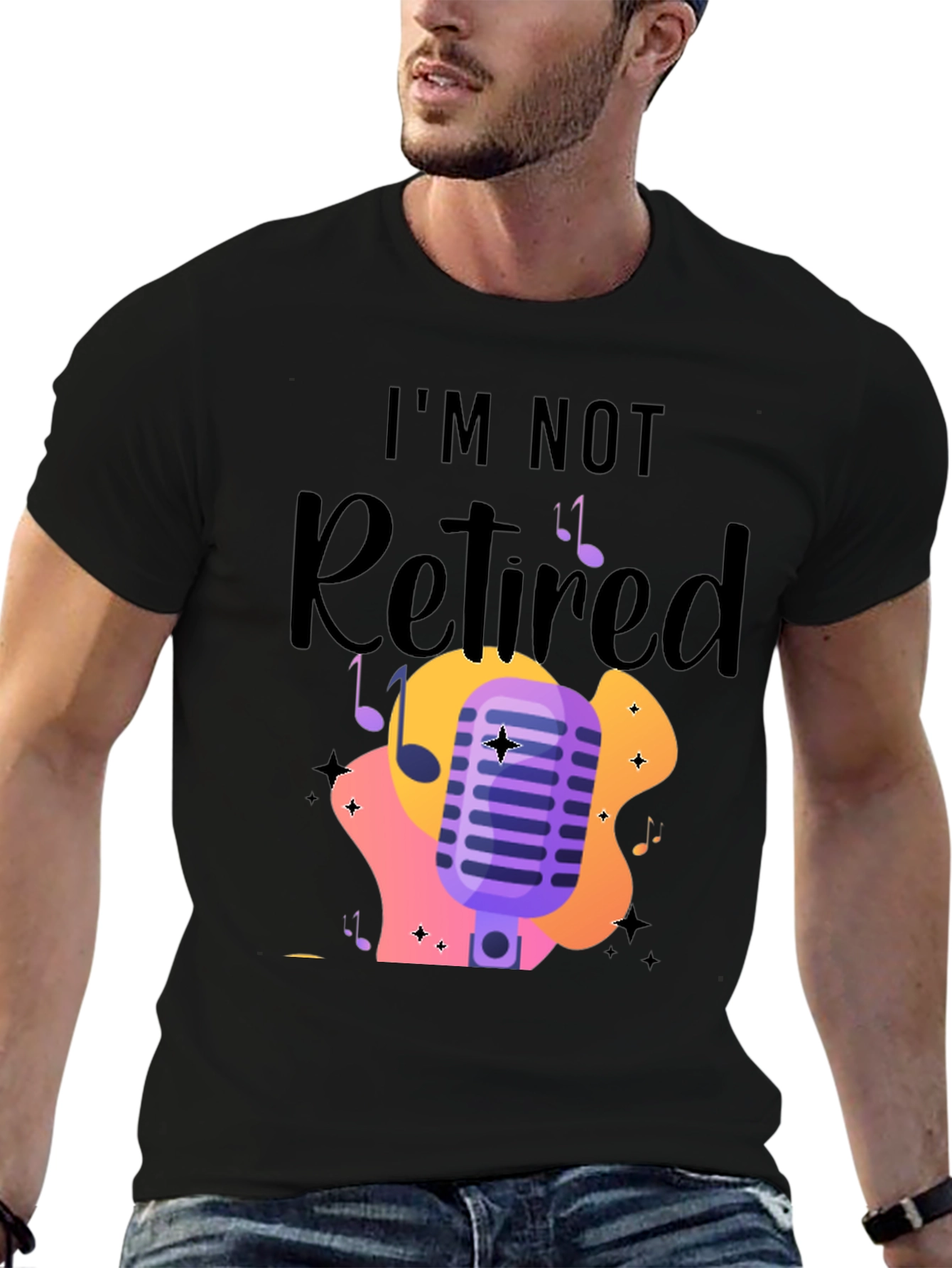 Black I'm Not Retired Music Lover T-Shirt view 6