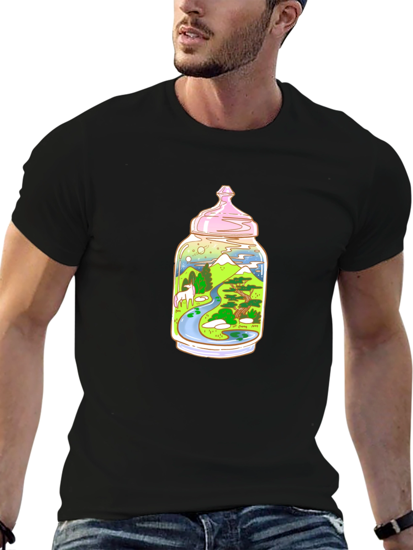 Black Unicorn Landscape in Jar T-Shirt view 6