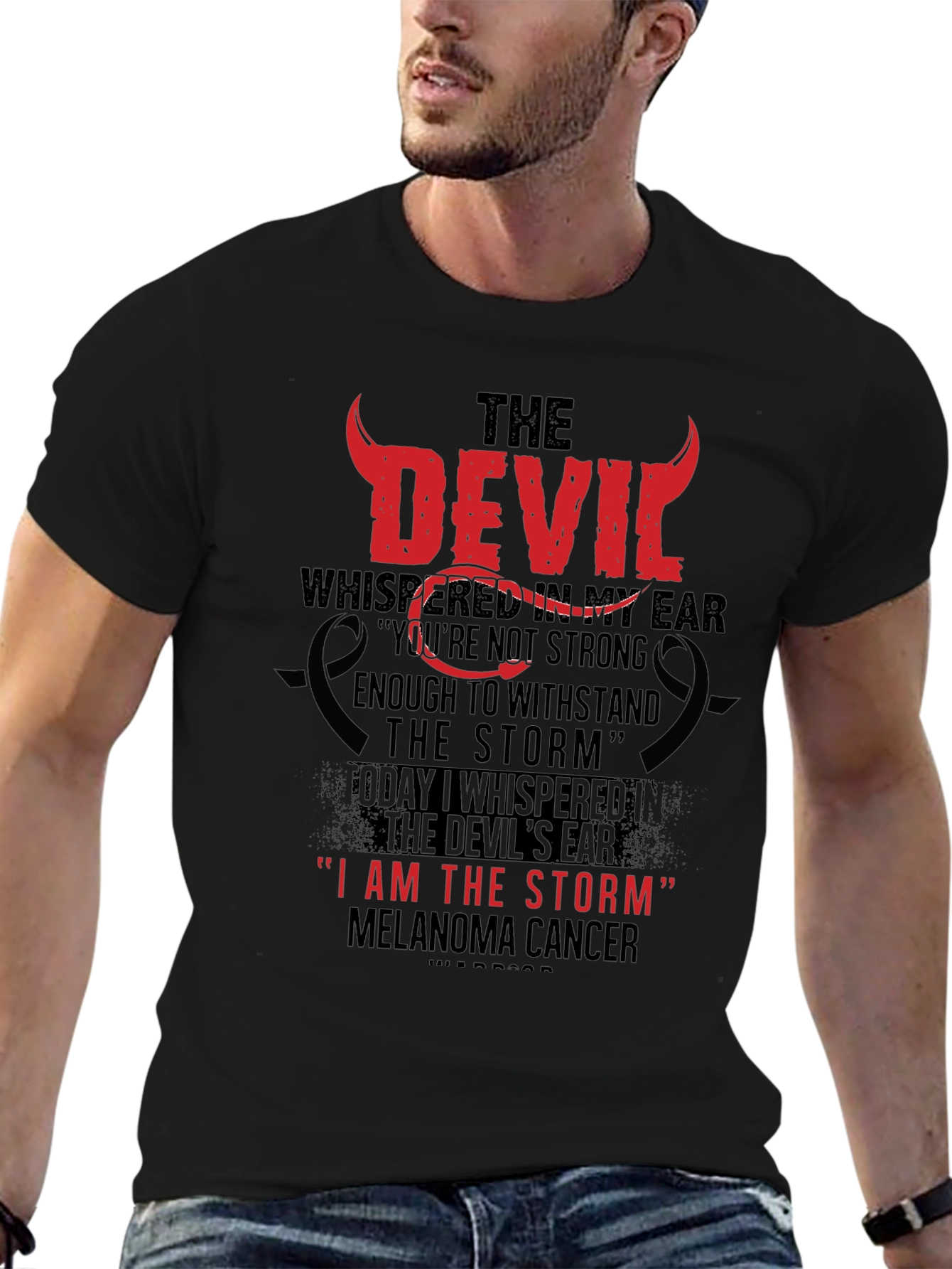 Black The Devil Whispered Melenoma Awareness T-Shirt view 6