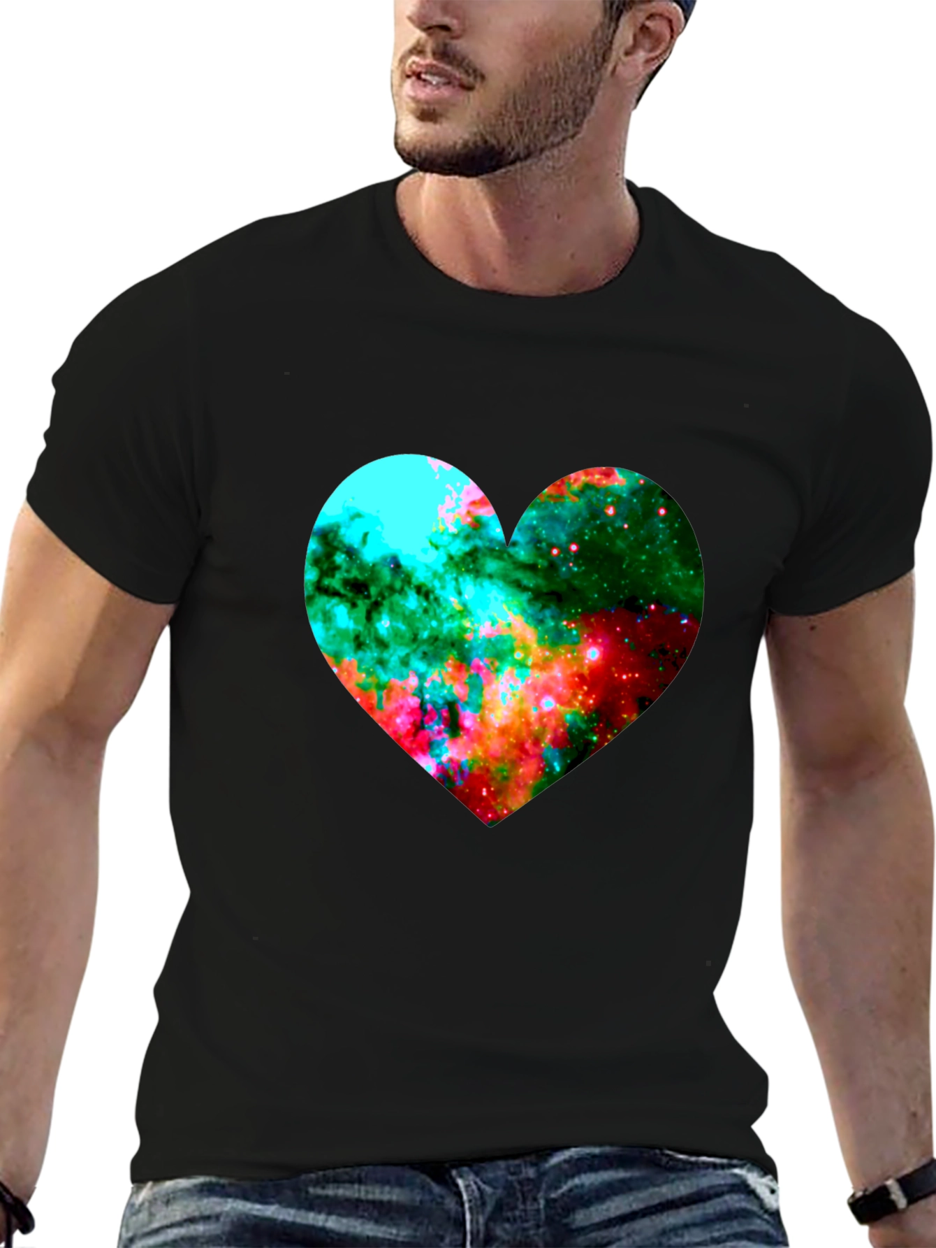 Black Galaxy Heart Graphic Black T-Shirt view 6