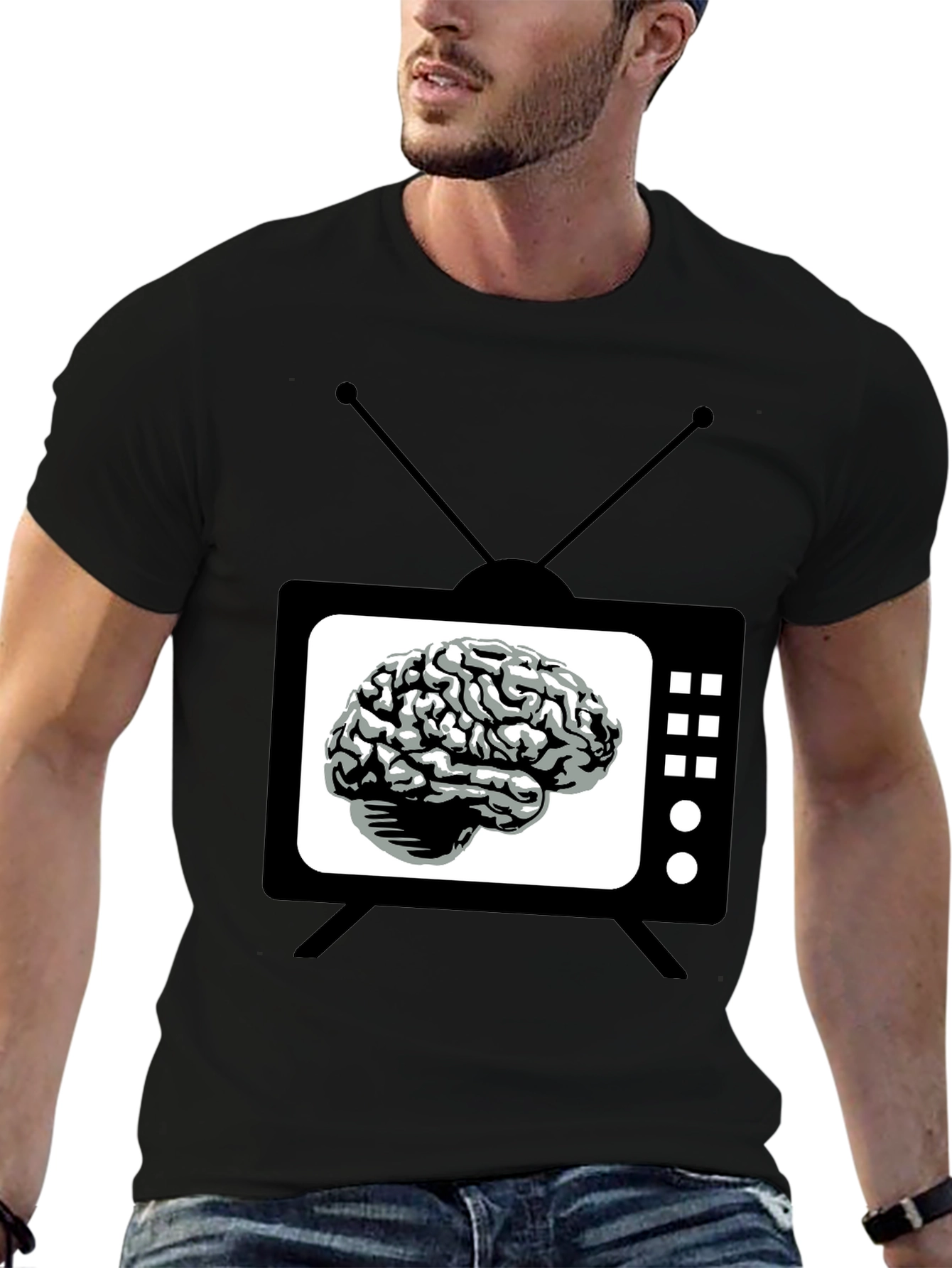 Brain TV Graphic Tee - Black Novelty T-Shirt - 6