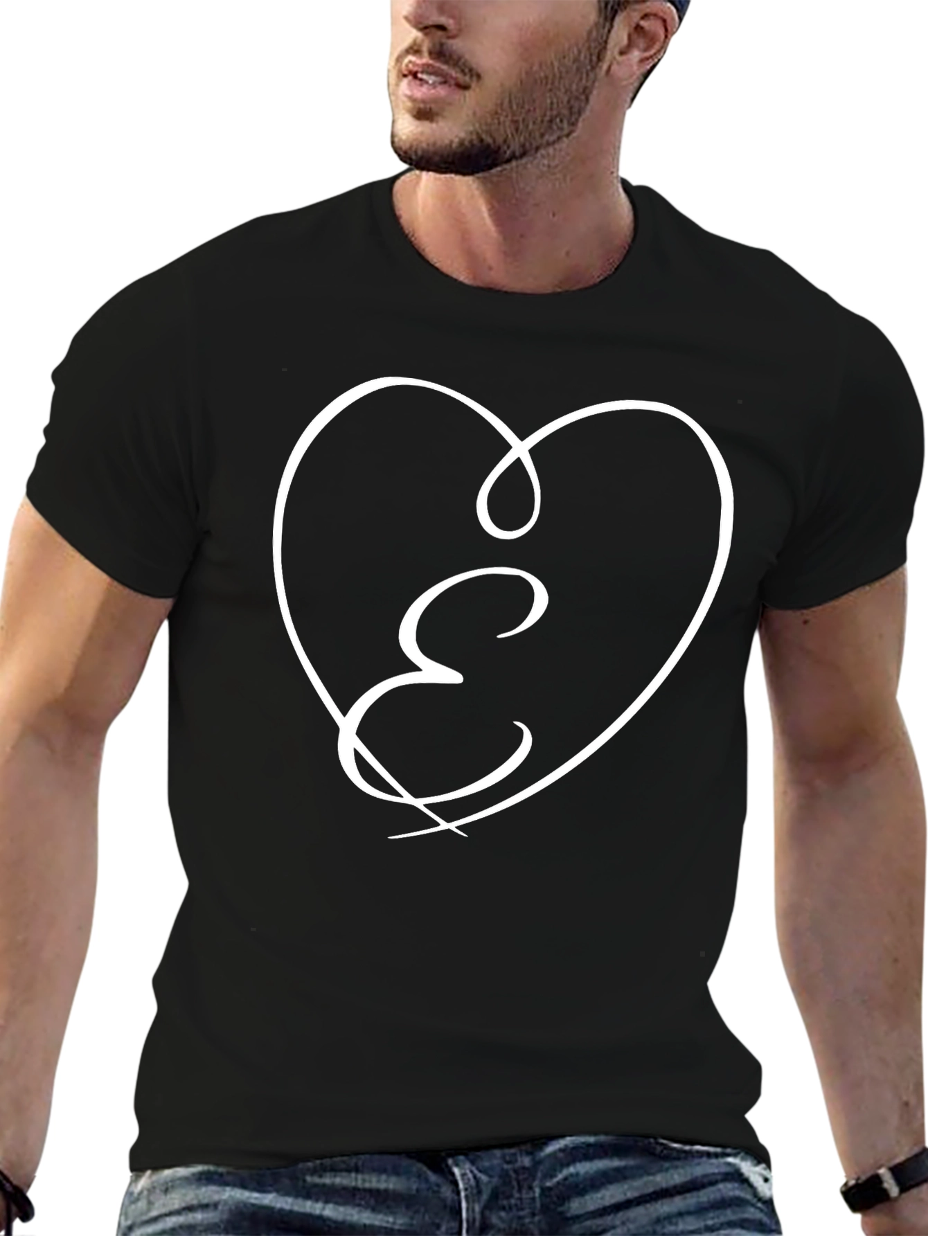 Black E Heart Graphic Tee - Stylish Black Cotton T-Shirt view 6