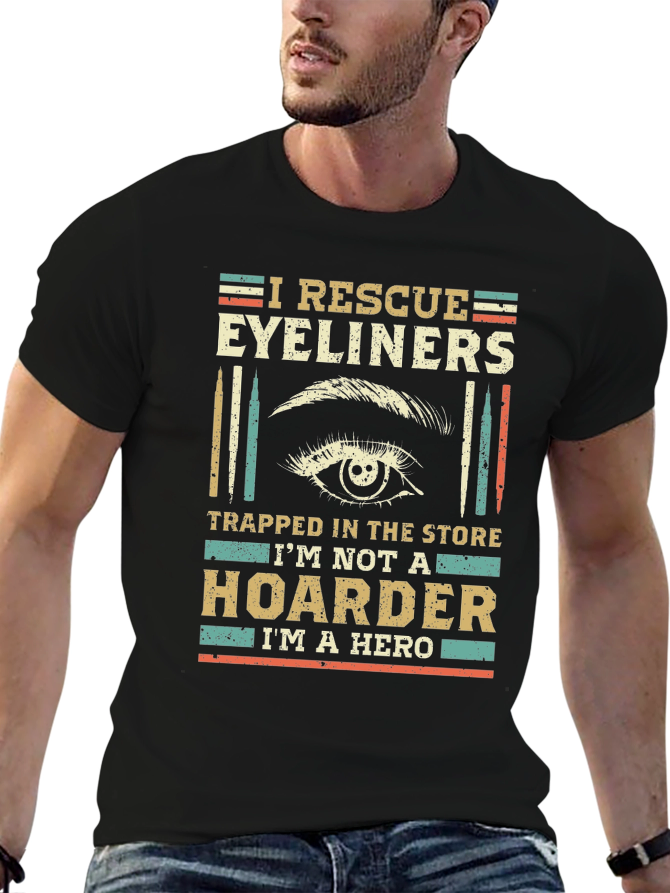 Black I Rescue Eyeliners Funny T-Shirt view 6