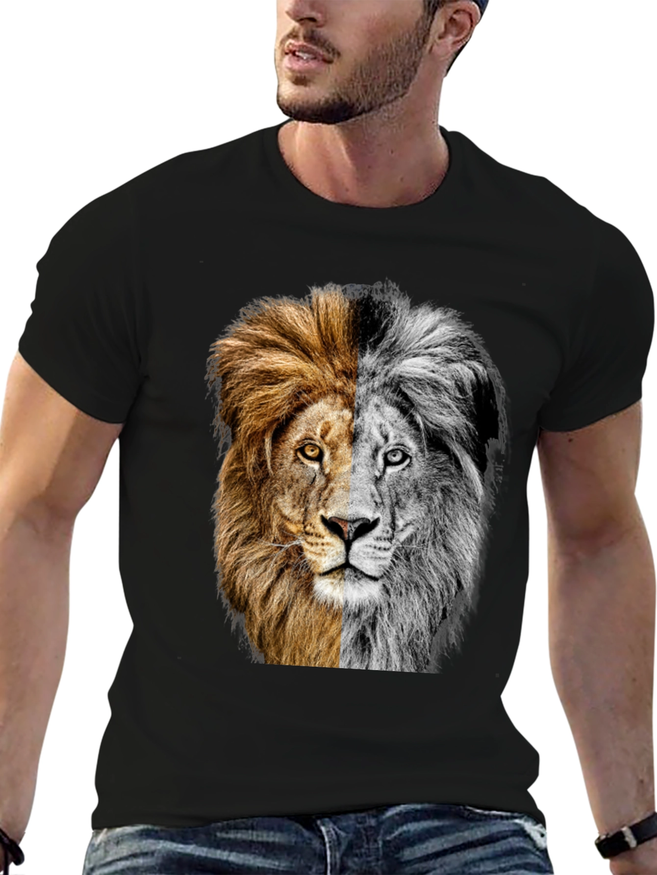 Black Two-Faced Lion Graphic Tee - Bold Animal Print view 6