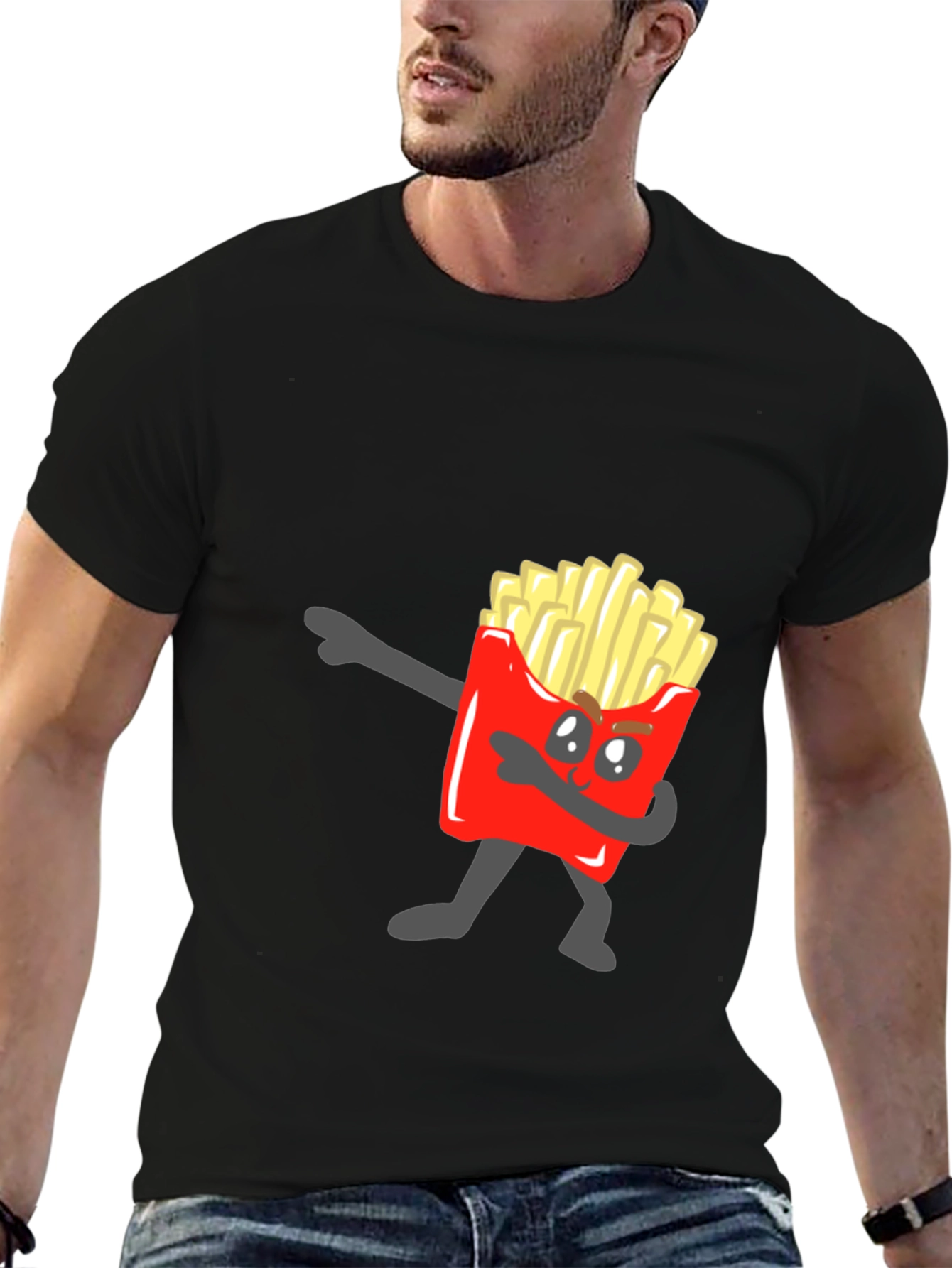 Black Funny French Fry Dab T-Shirt - Unique Design view 6