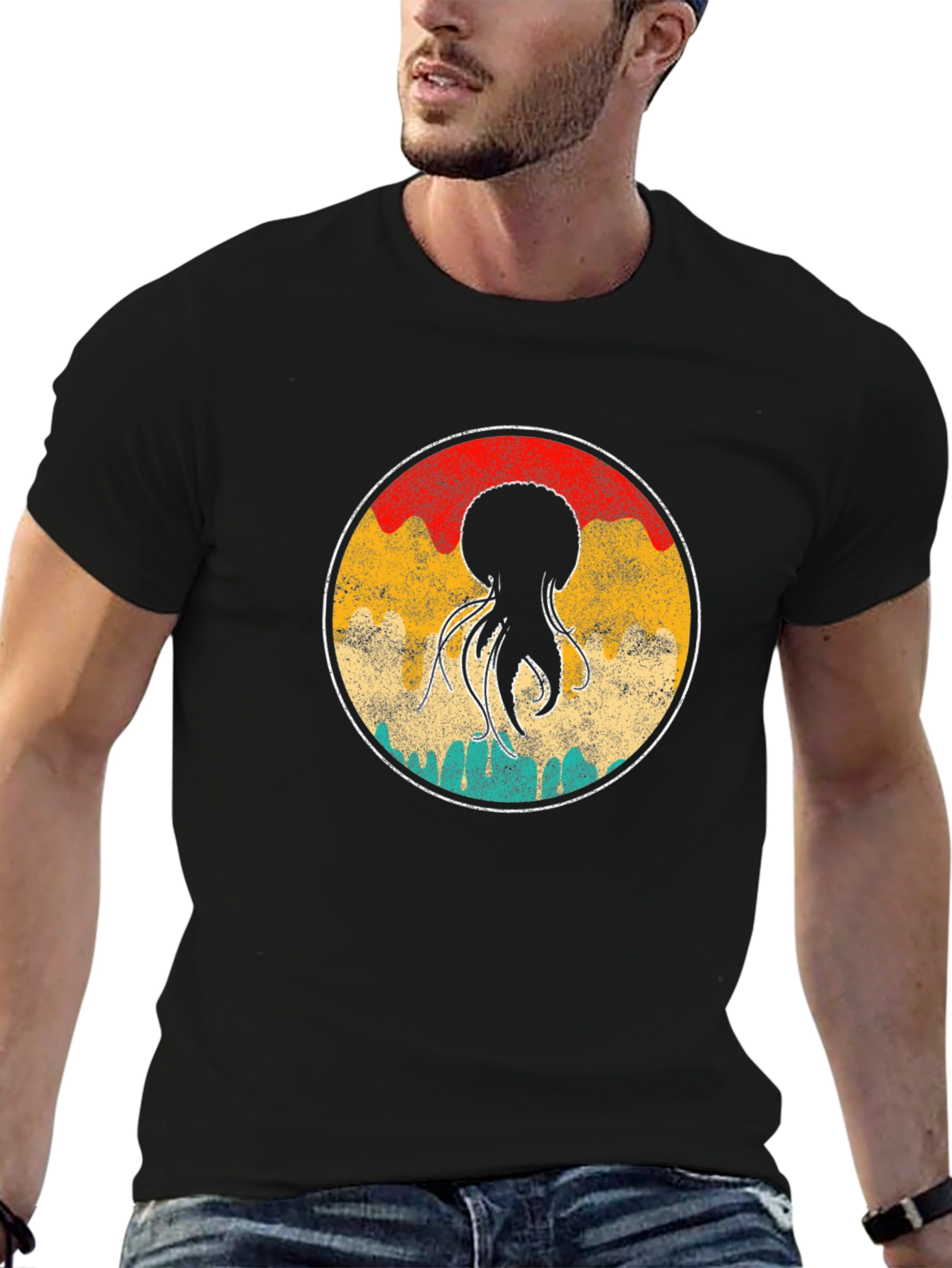 Black Retro Jellyfish Graphic T-Shirt view 6