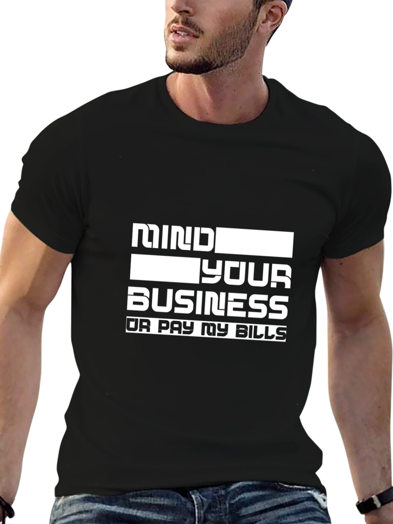Black Mind Your Business Slogan Graphic Tee - Black view 6