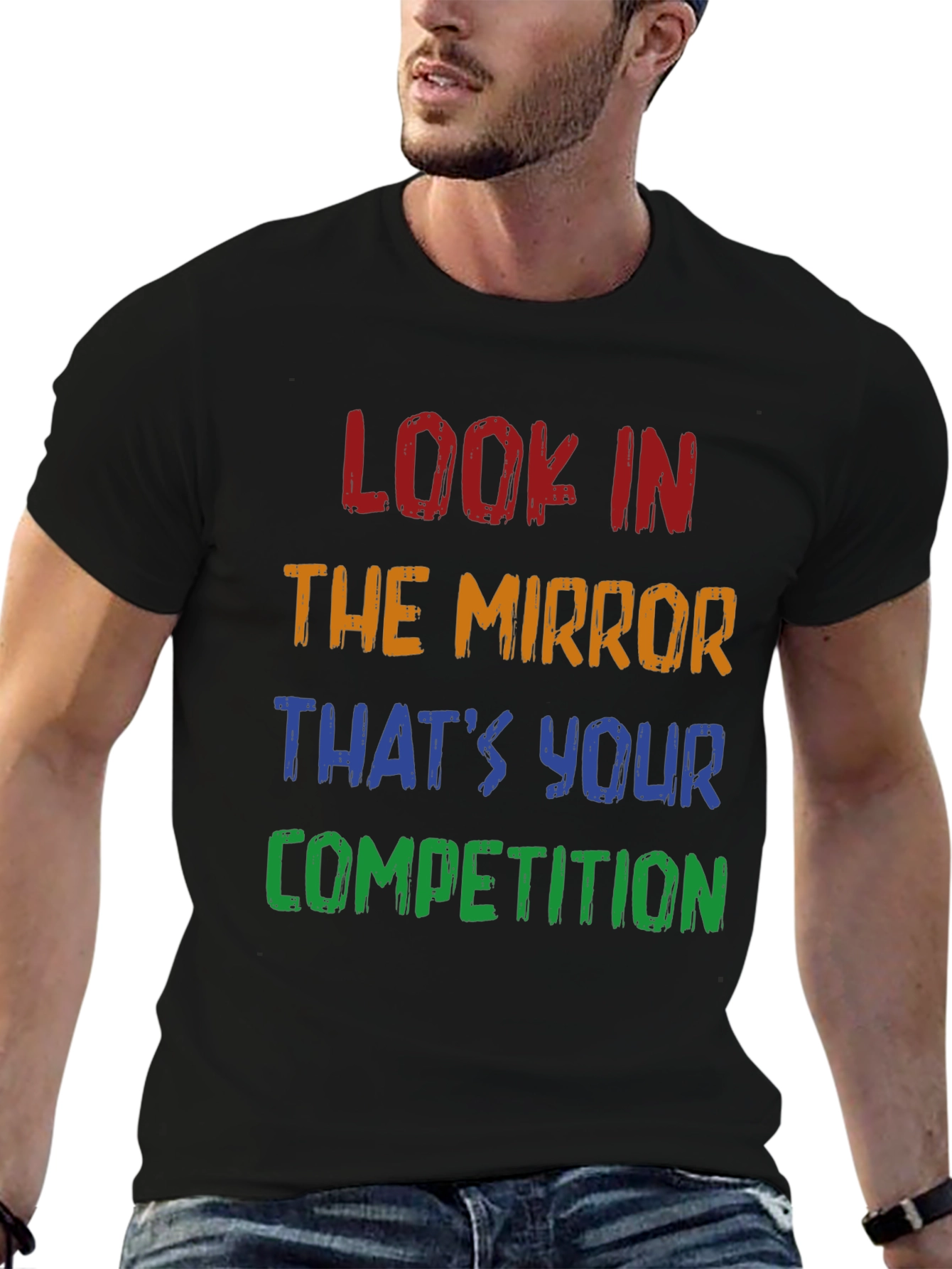 Black Motivational T-Shirt: Look in the Mirror - Competition view 6