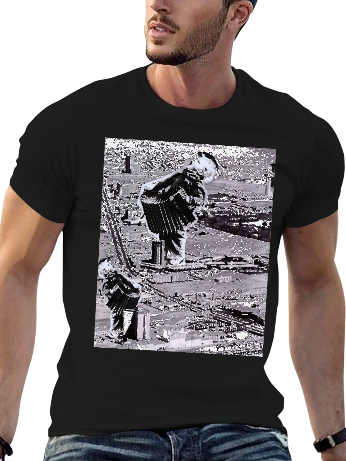 Black Accordion Player Graphic T-Shirt view 6