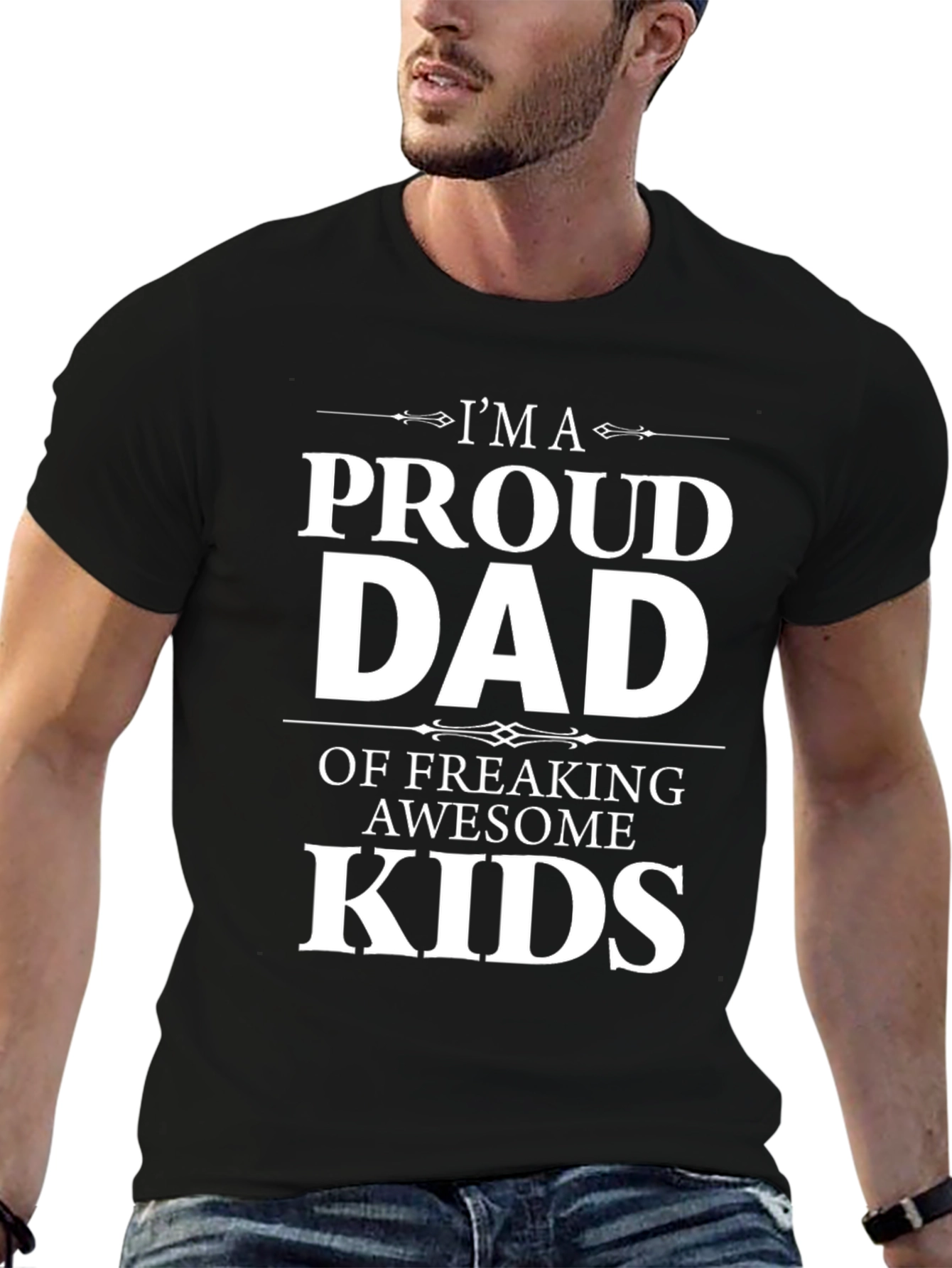 Black Proud Dad T-Shirt: Awesome Kids Edition view 6