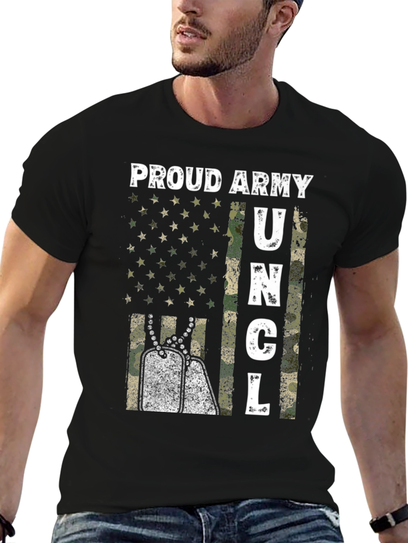 Black Proud Army Uncle Graphic T-Shirt view 6