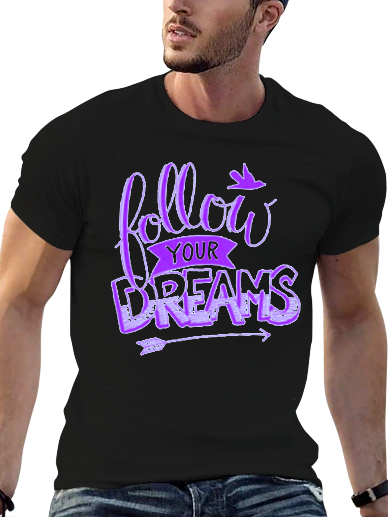 Black Follow Your Dreams Graphic Tee - Unisex Black T-Shirt view 6