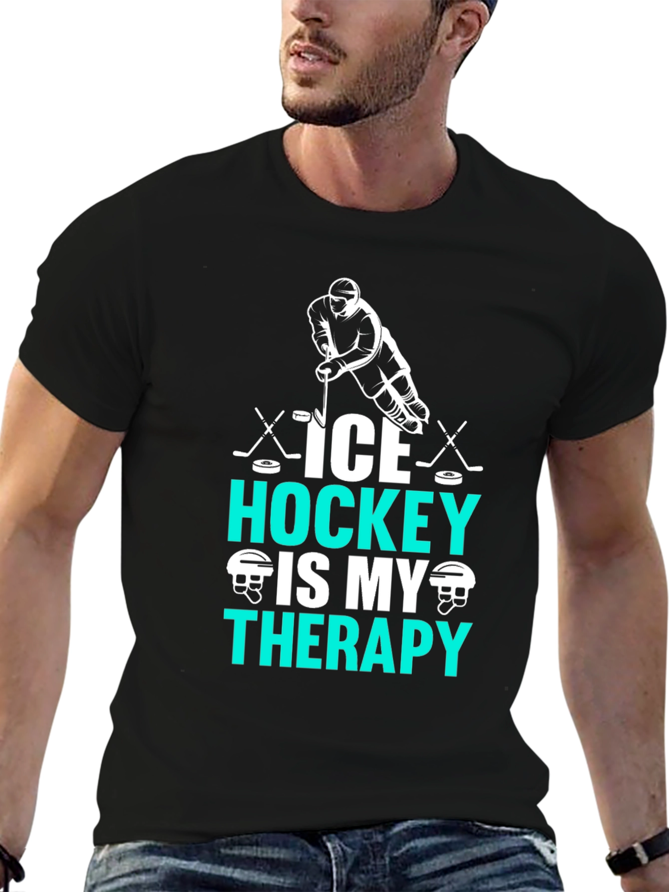 Black Ice Hockey Therapy Graphic T-Shirt for Hockey Lovers view 6