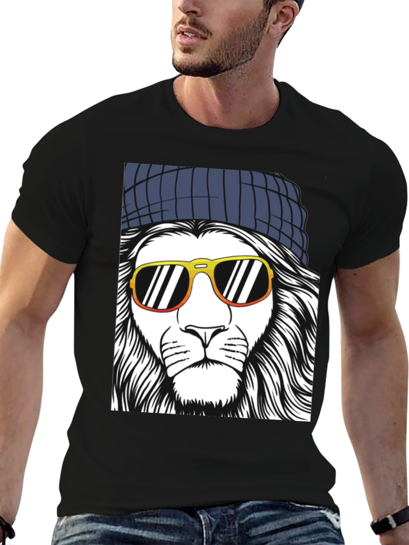 Black Cool Lion Graphic Tee - Men's Black T-Shirt view 6