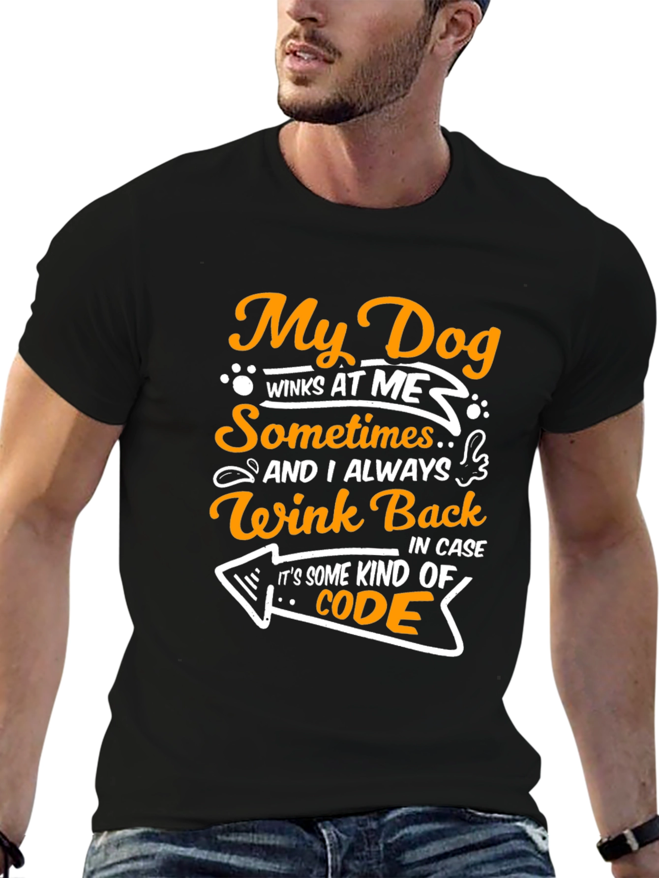 Black My Dog Winks at Me Funny T-Shirt view 6
