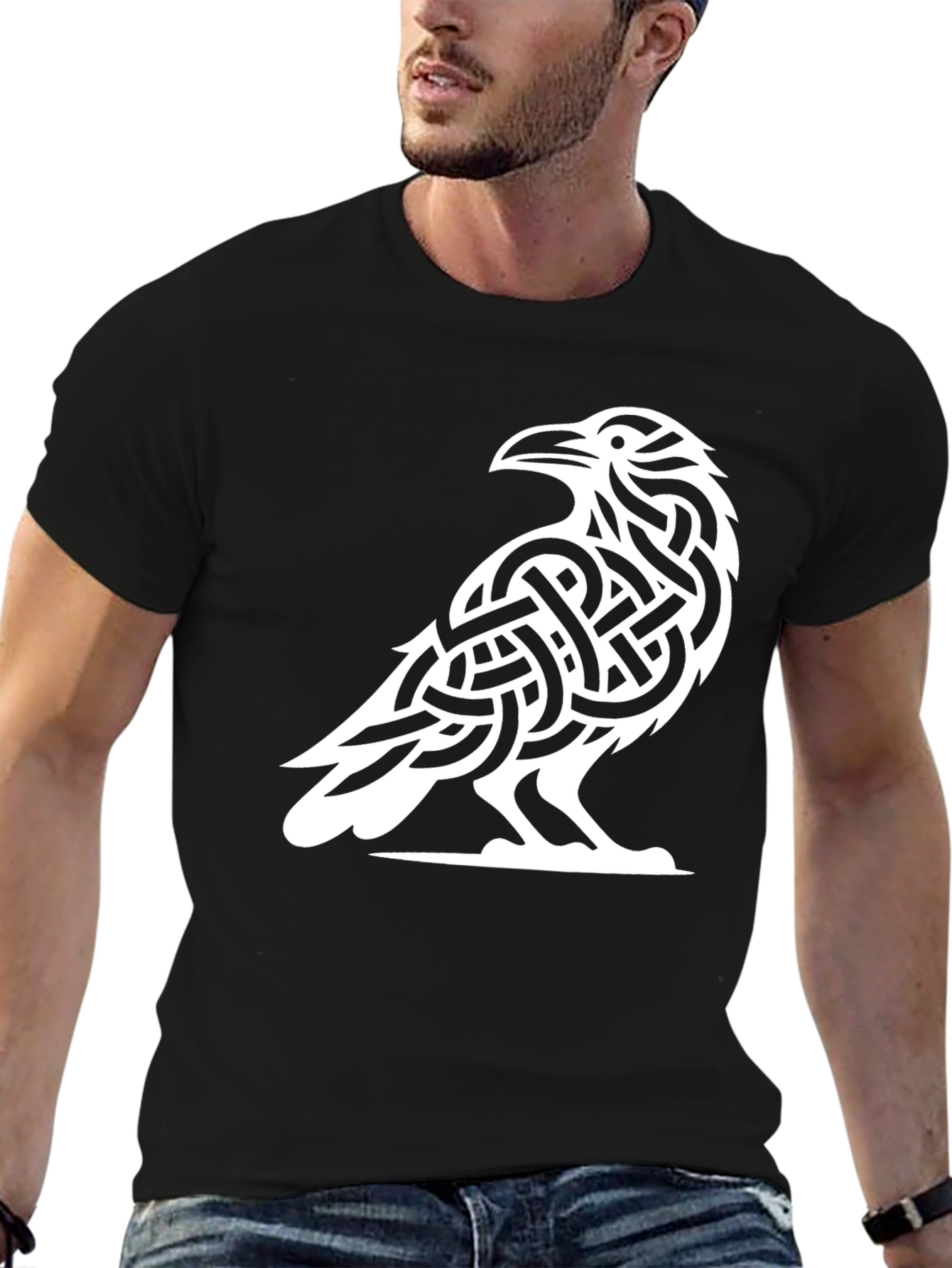 Black Raven Knot T-Shirt - Celtic Bird Design view 6