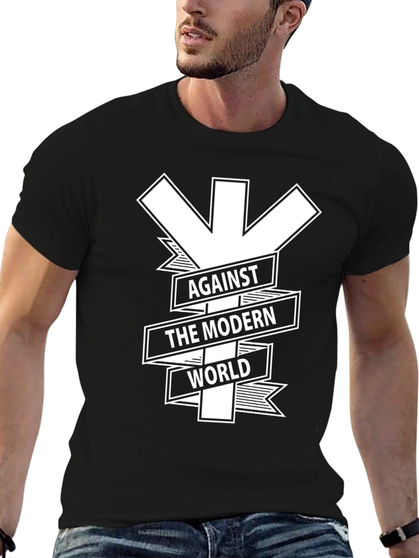 Black Against the Modern World Graphic Tee - Black Cotton Blend view 6