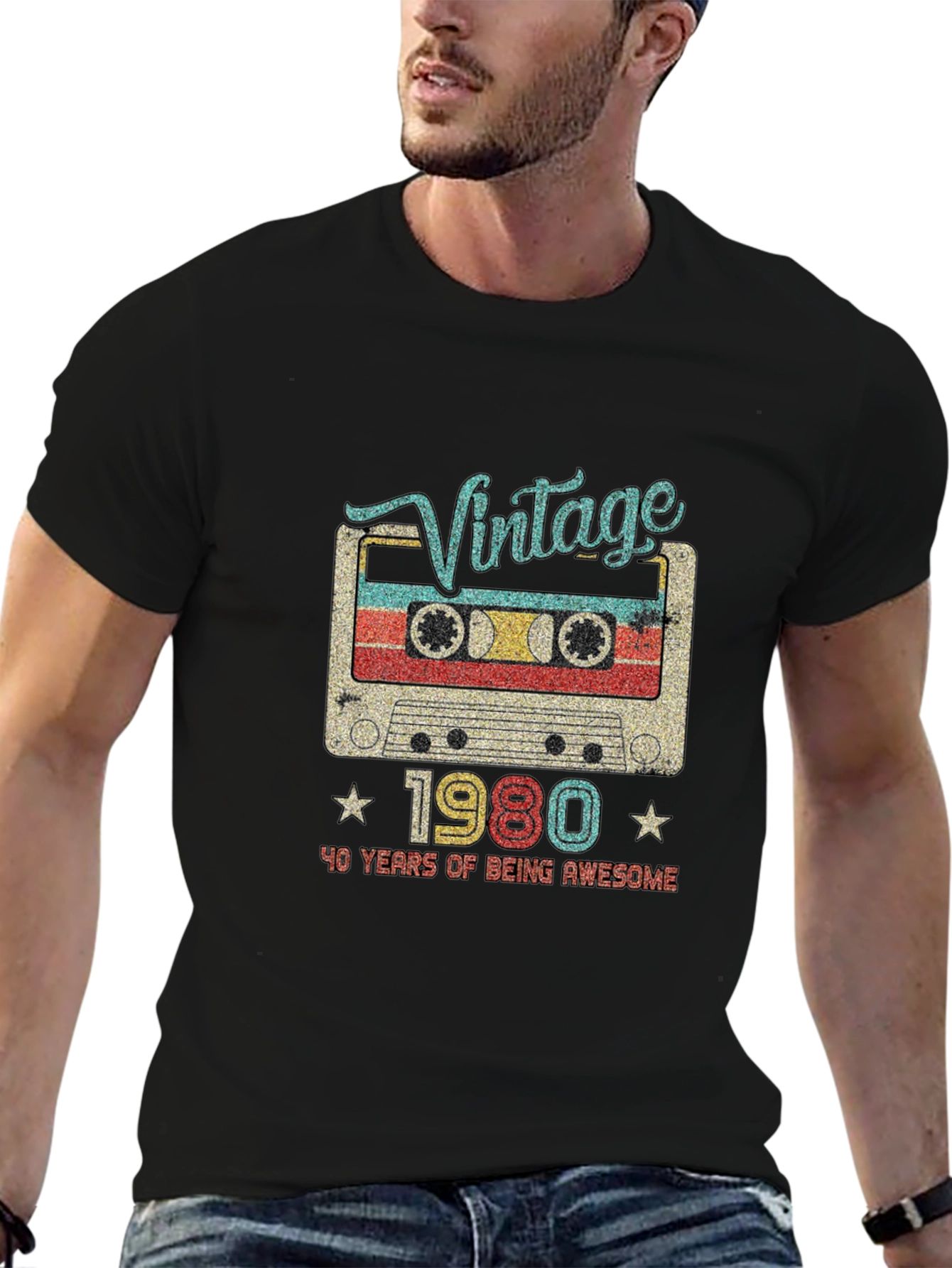 Black Vintage 1980 Cassette Tape T-Shirt view 6