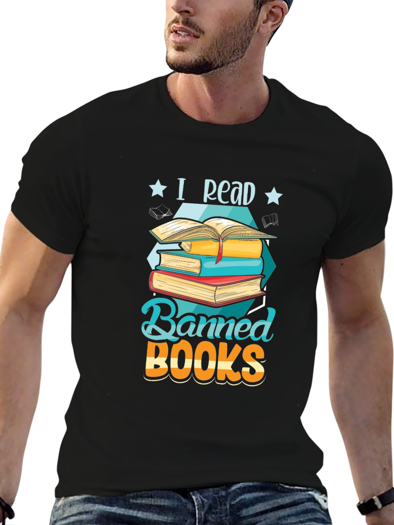 Black I Read Banned Books Graphic T-Shirt - Book Lover Tee view 6