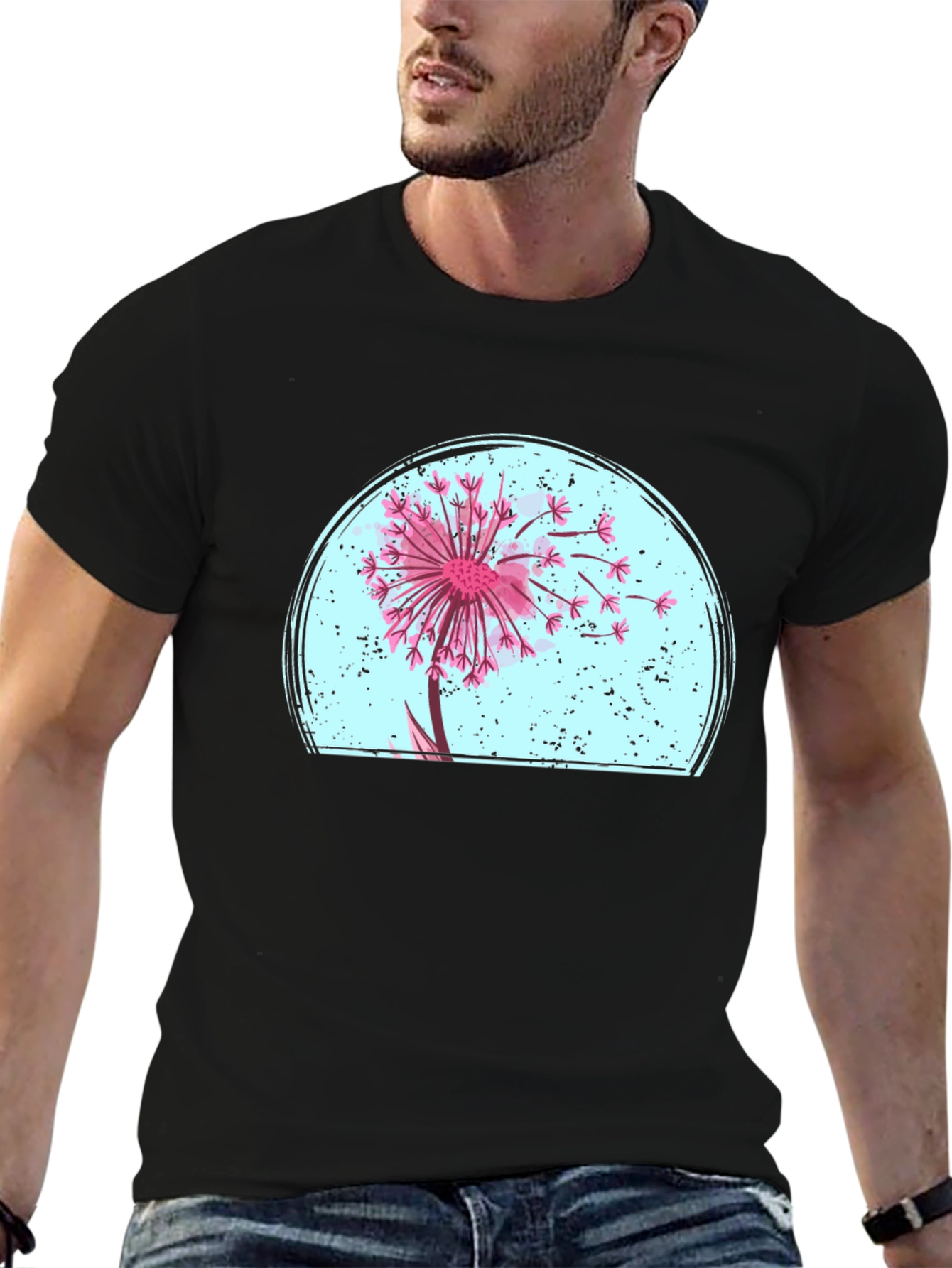 Black Dandelion Graphic Tee - Relaxed Fit Black T-Shirt view 6
