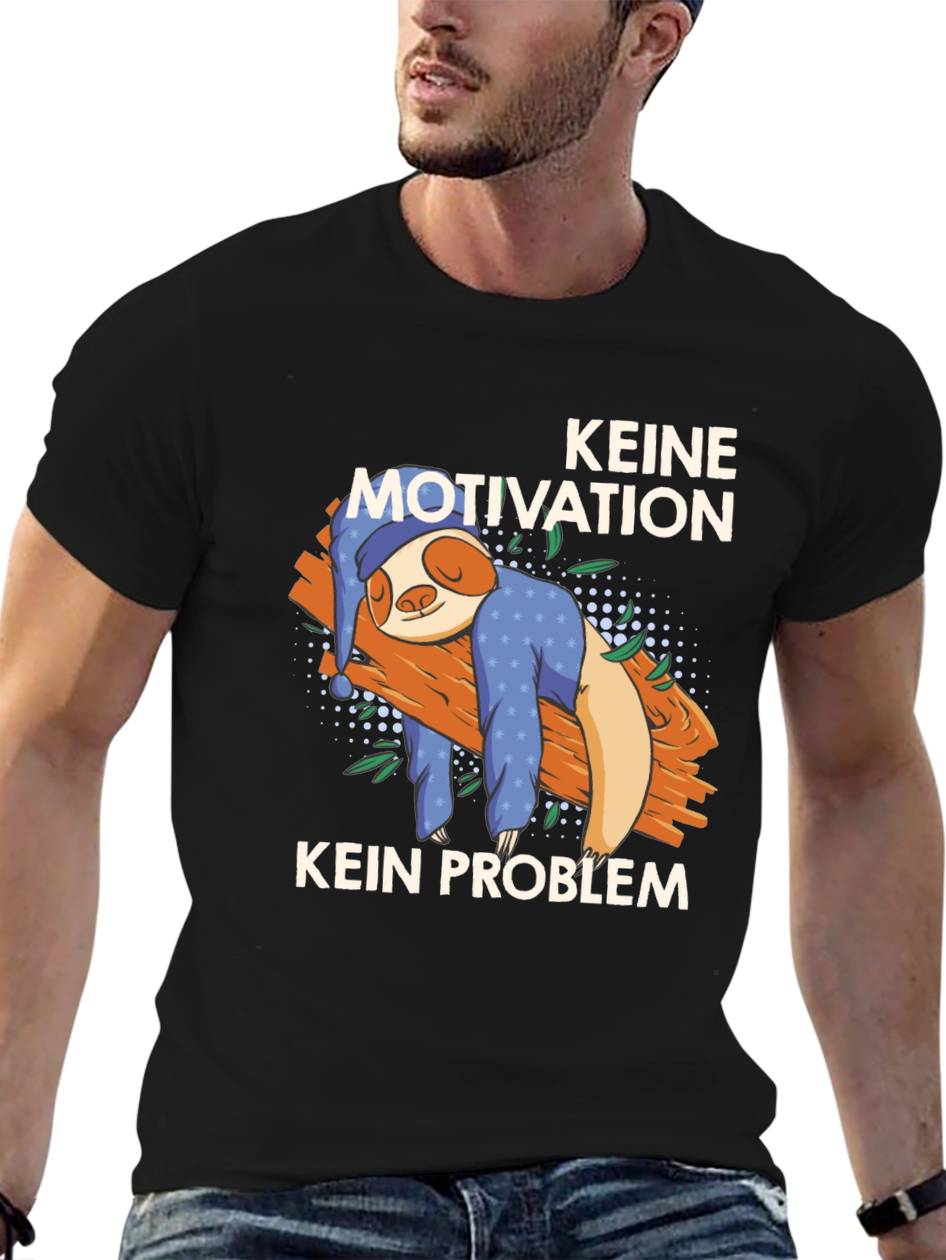 Black No Motivation No Problem Sloth T-Shirt view 6