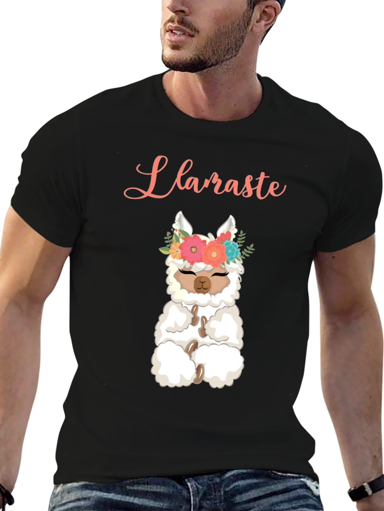 Black Llaraste Llama T-Shirt - Funny Cute Yoga Alpaca Tee view 6