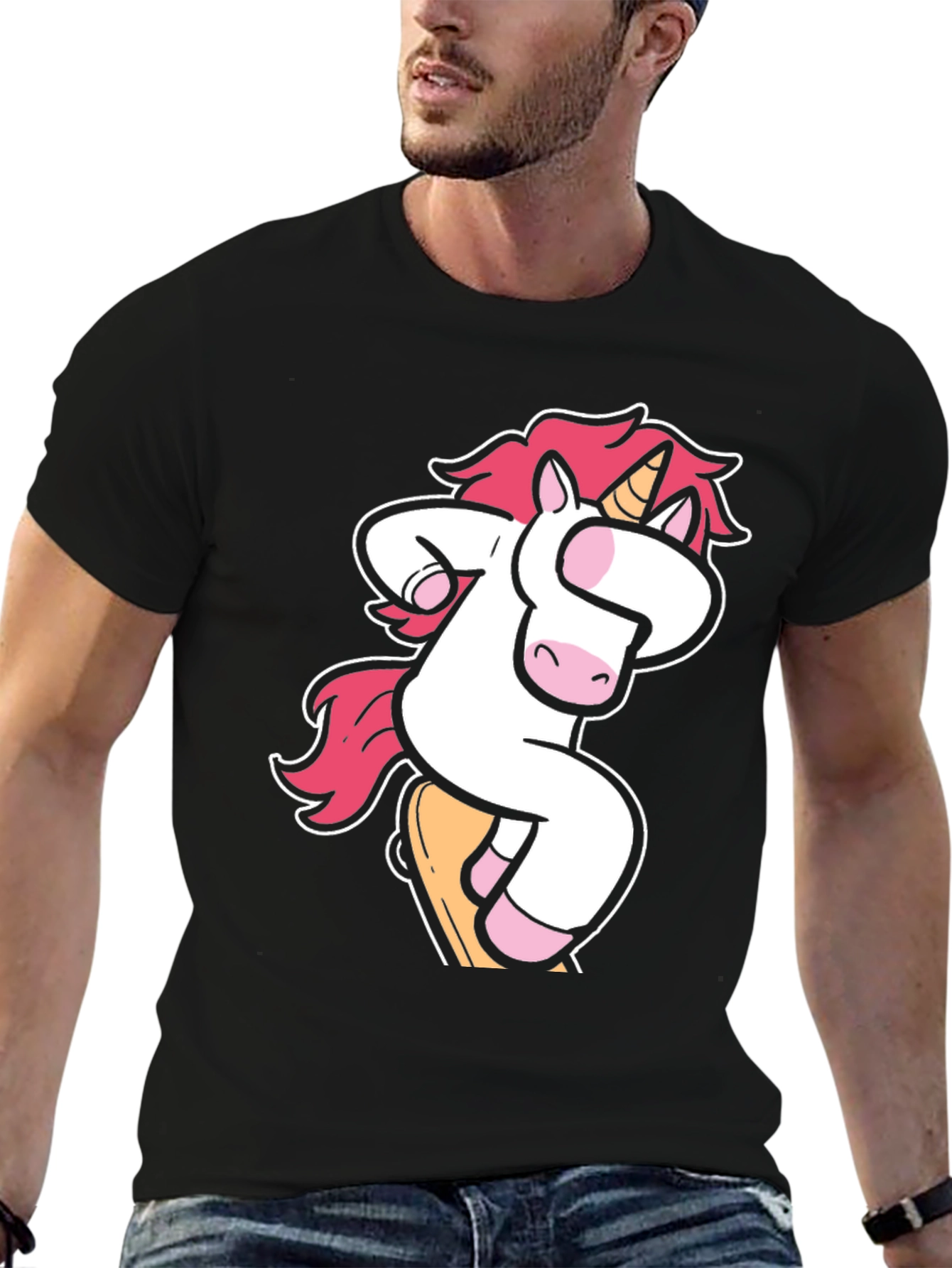 Black Unicorn Skateboarder Graphic T-Shirt view 6