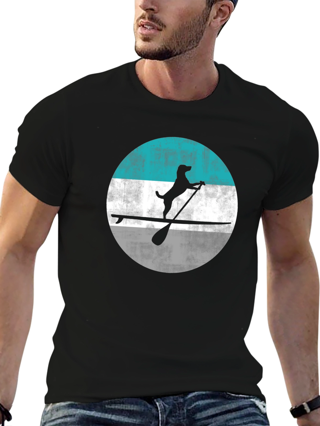 Black Dog Paddle Board T-Shirt - Black, Canine Adventure view 6