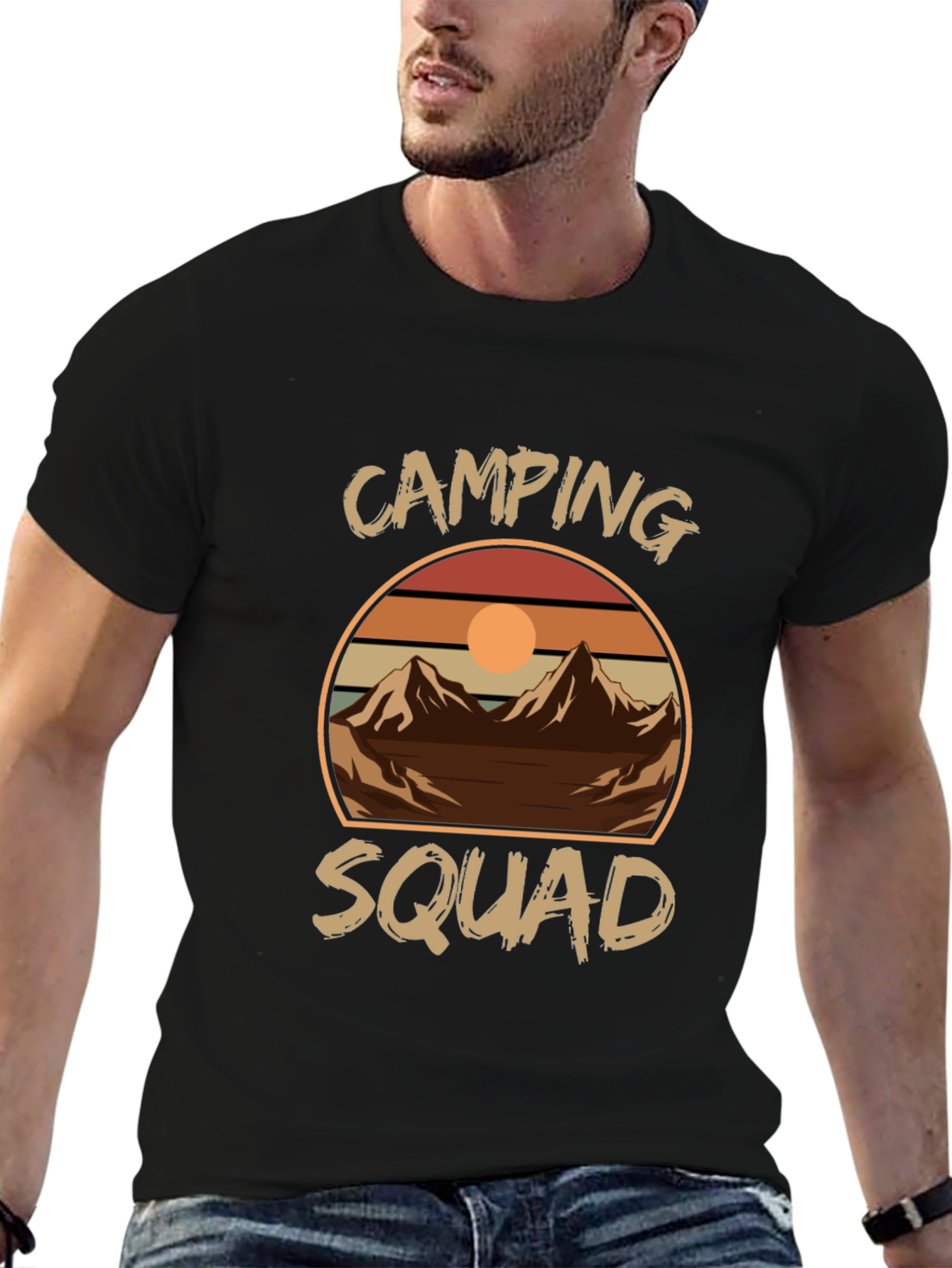 Black Camping Squad Tee - Retro Mountain Adventure Shirt view 6