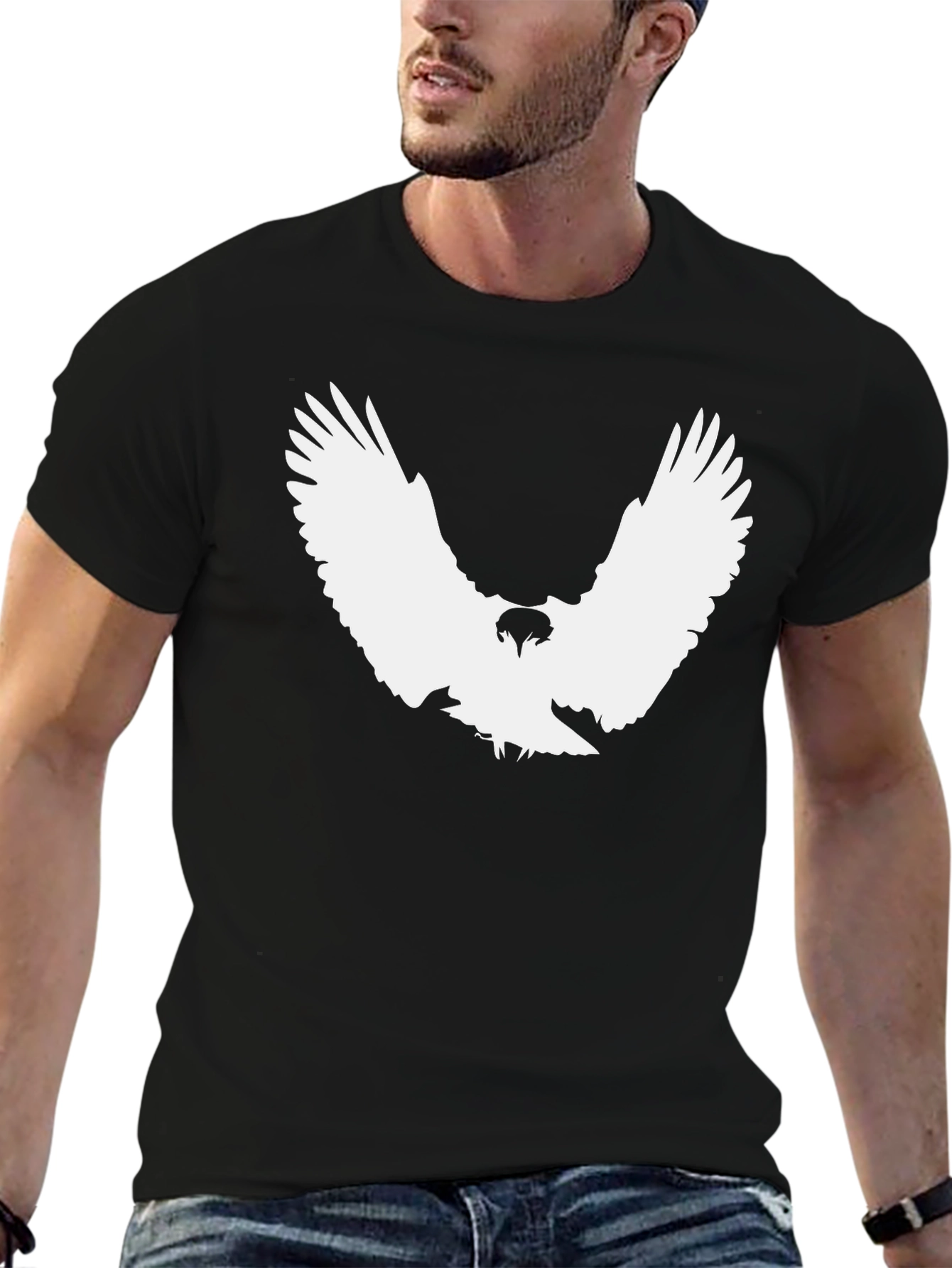 Black Black T-Shirt with White Eagle Graphic view 6