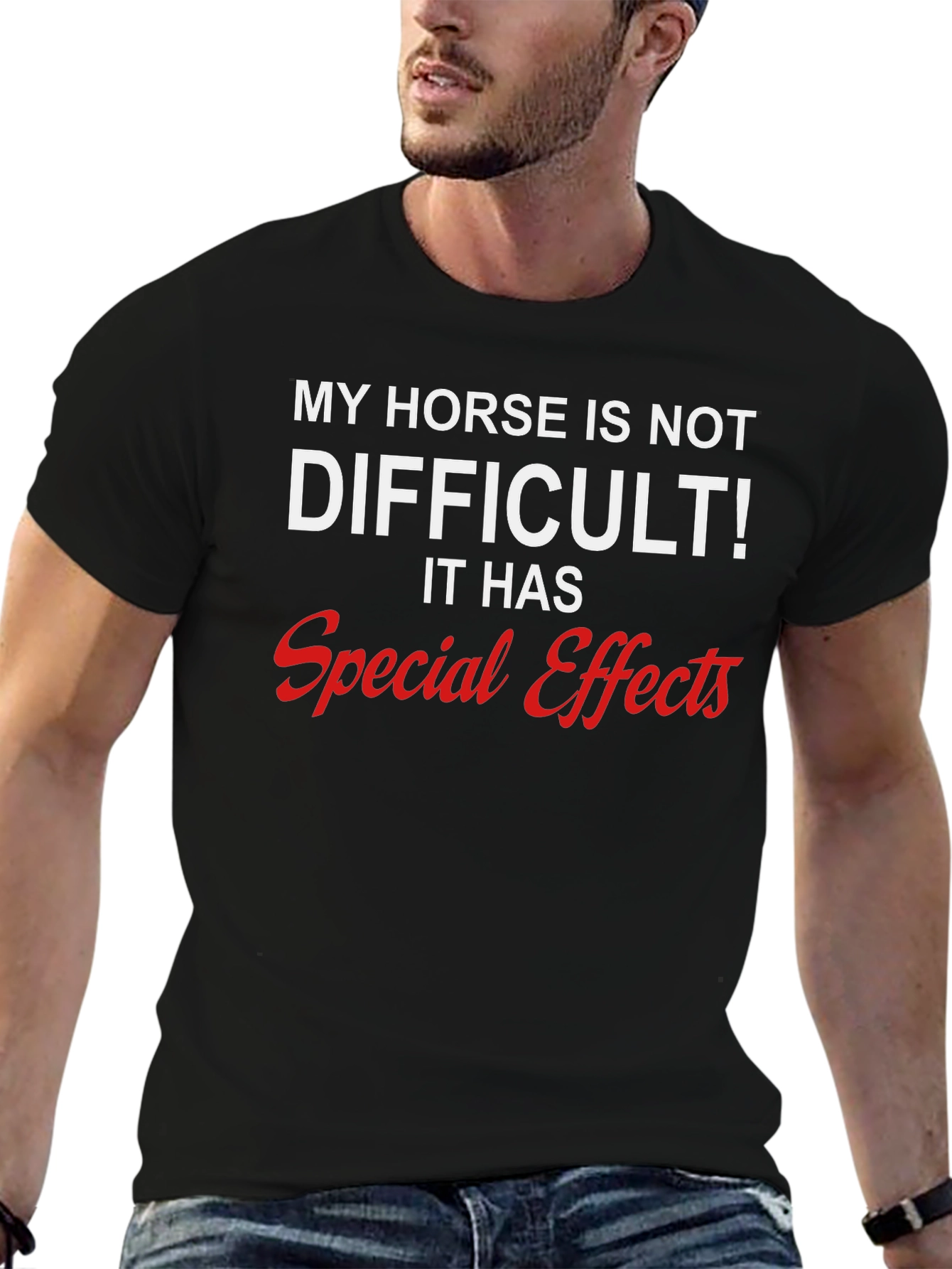Black Funny Horse T-Shirt - Special Effects view 6