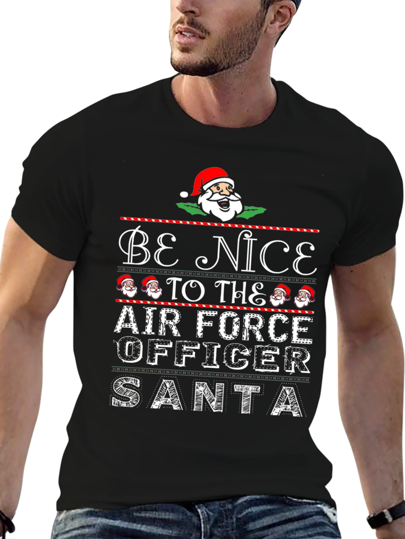 Black Be Nice to The Air Force Officer Santa Christmas T-Shirt view 6