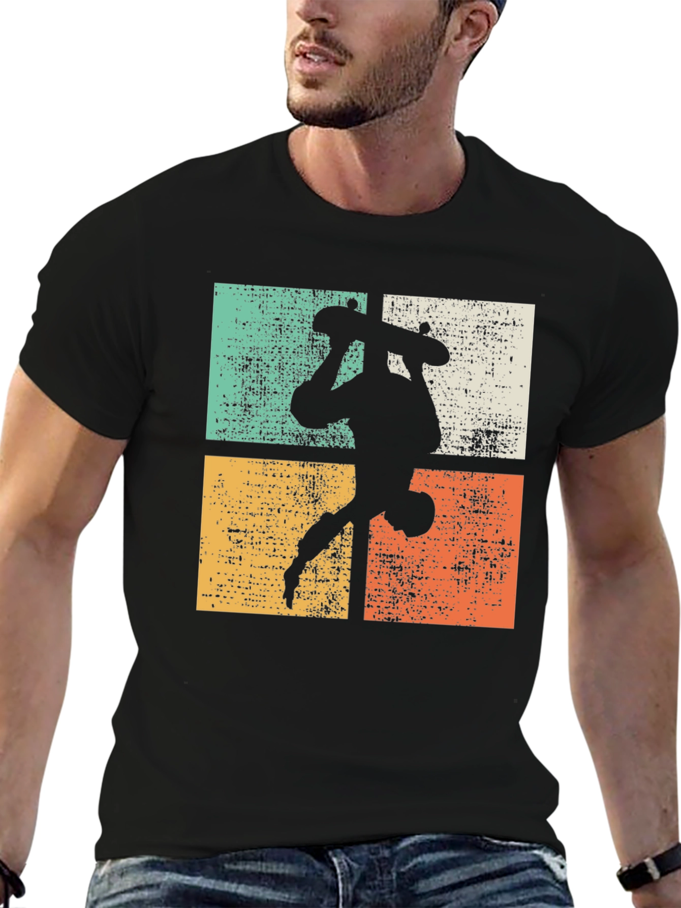 Black Retro Skateboarder Graphic Tee view 6