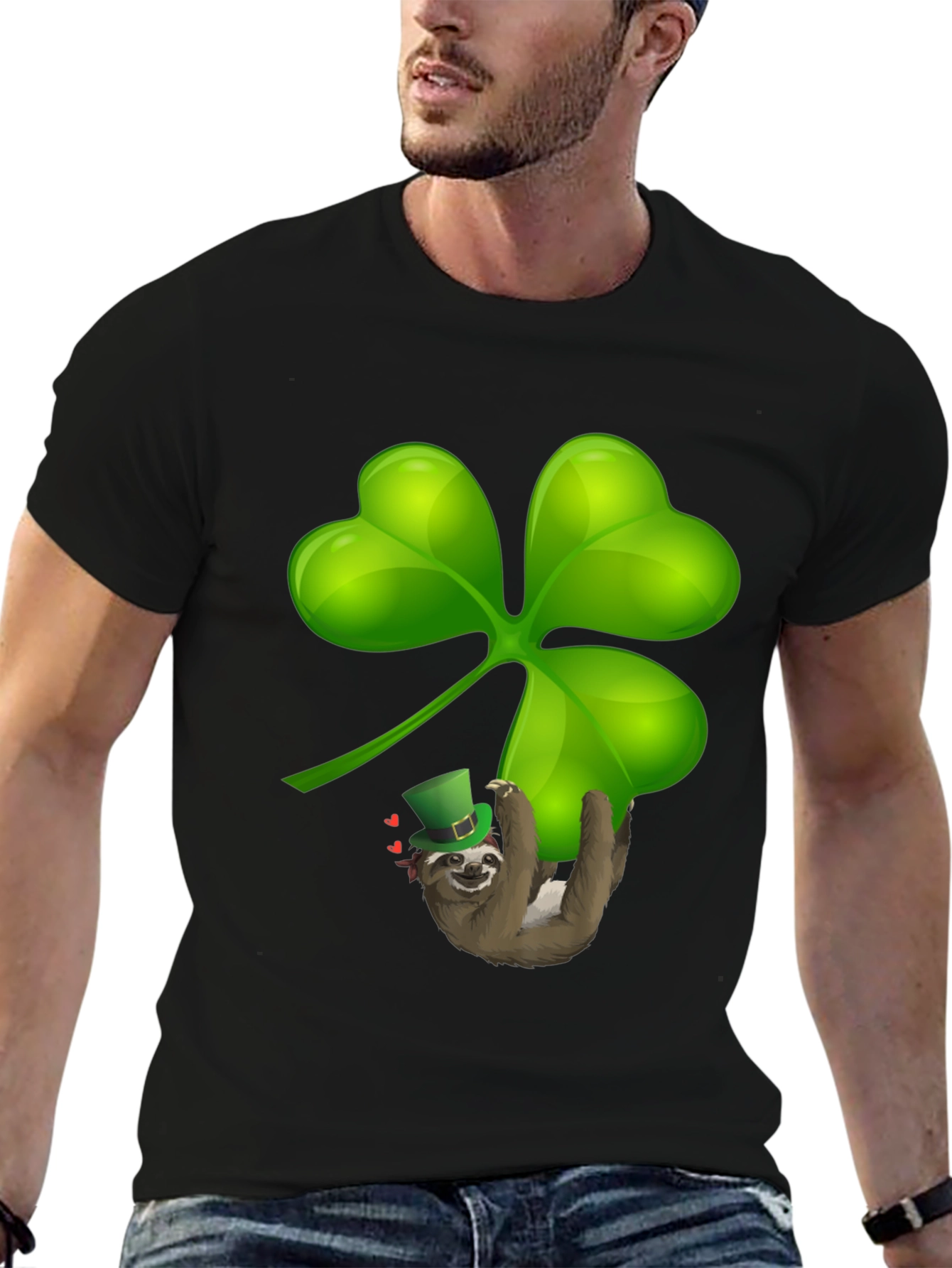 Black Sloth Shamrock T-Shirt - St. Patrick's Day Luck view 6
