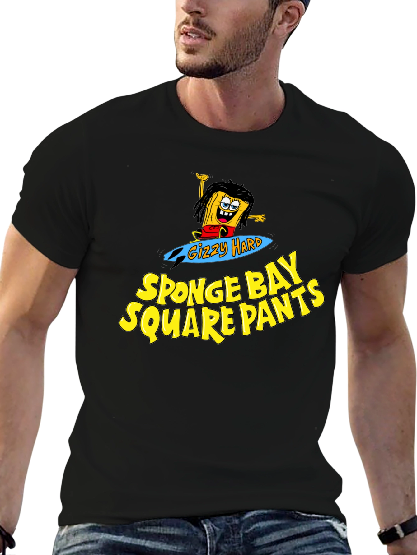 Black Sponge Bay Square Pants T-Shirt - Gizzy Hard Parody Tee view 6