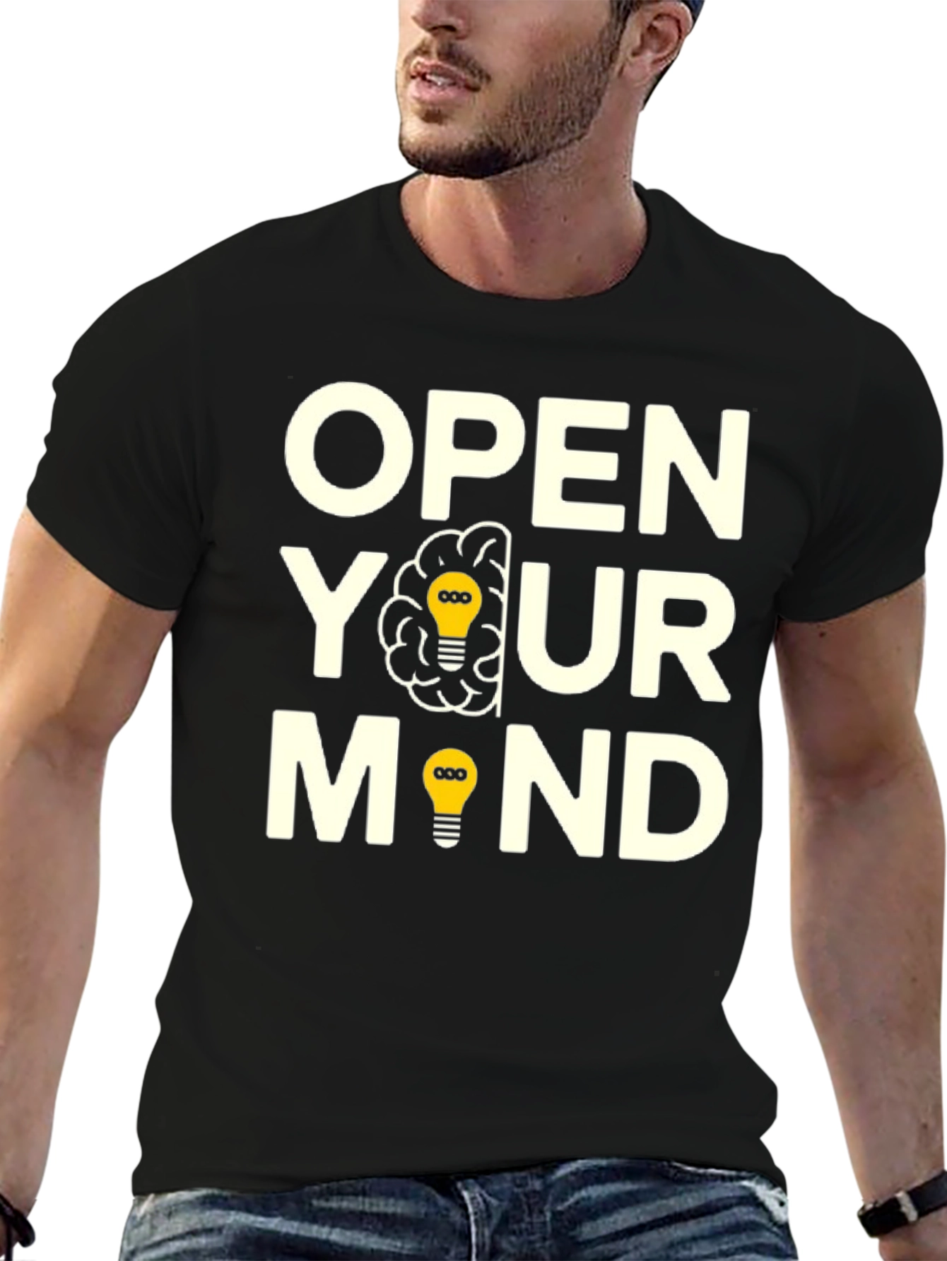 Black Open Your Mind Graphic T-Shirt - Creative Thinking Tee view 6
