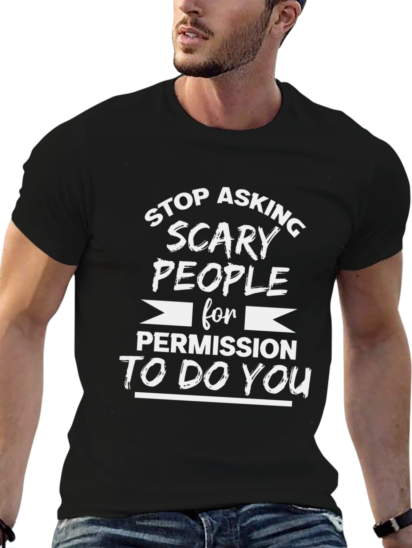 Black Stop Asking Scary People T-Shirt view 6