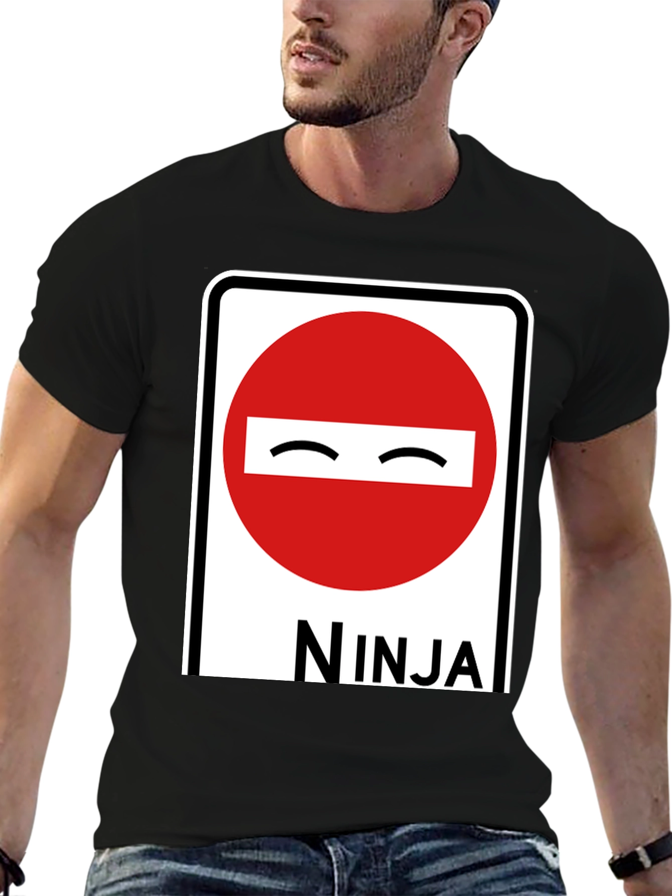 Black Ninja Road Sign Graphic T-Shirt view 6