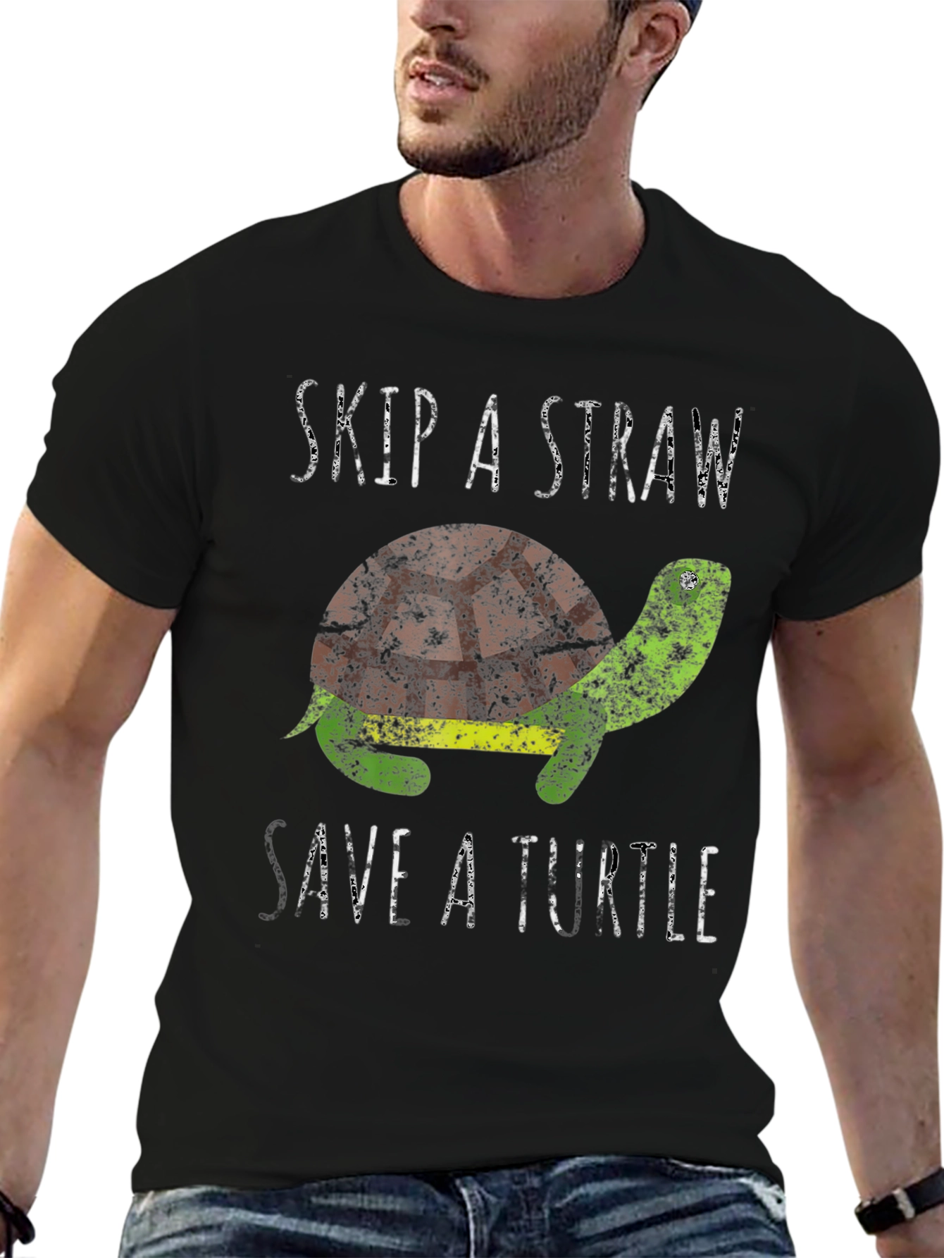 Black Skip A Straw Save A Turtle Graphic T-Shirt view 6