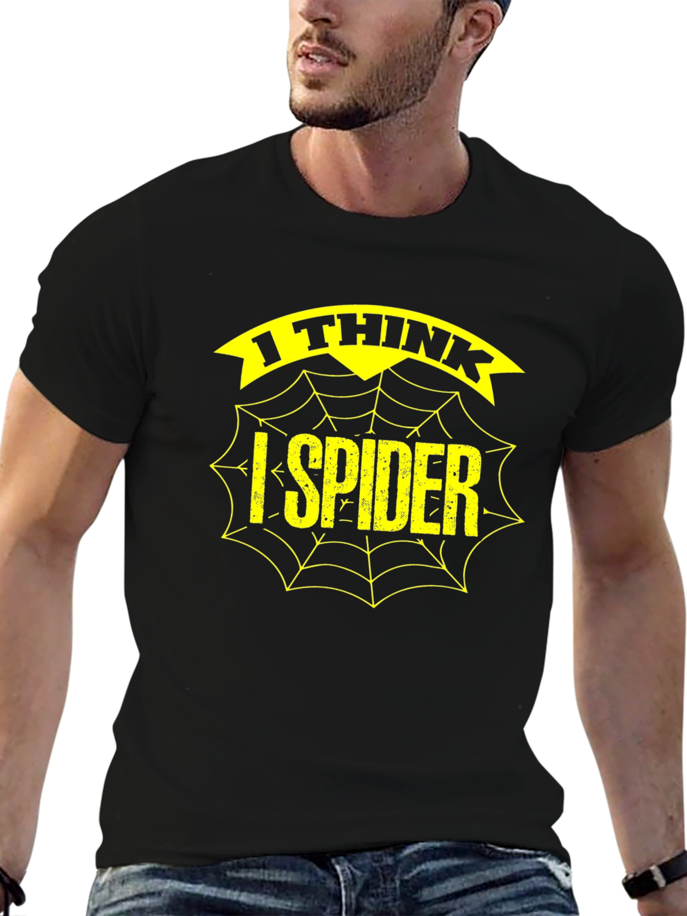 Black I Think I Spider Funny Graphic T-Shirt view 6