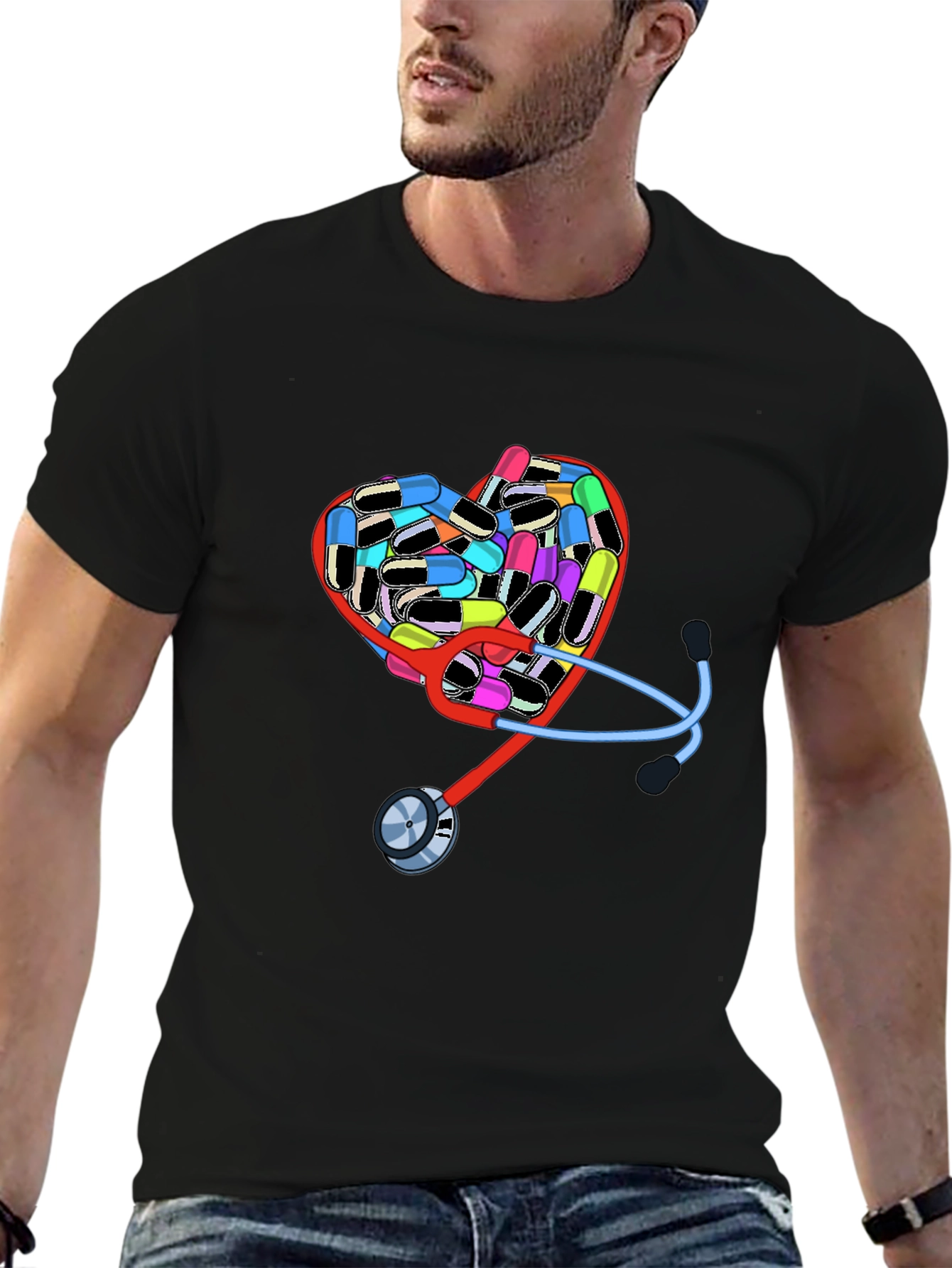 Black Heart Pills & Stethoscope Graphic T-Shirt view 6