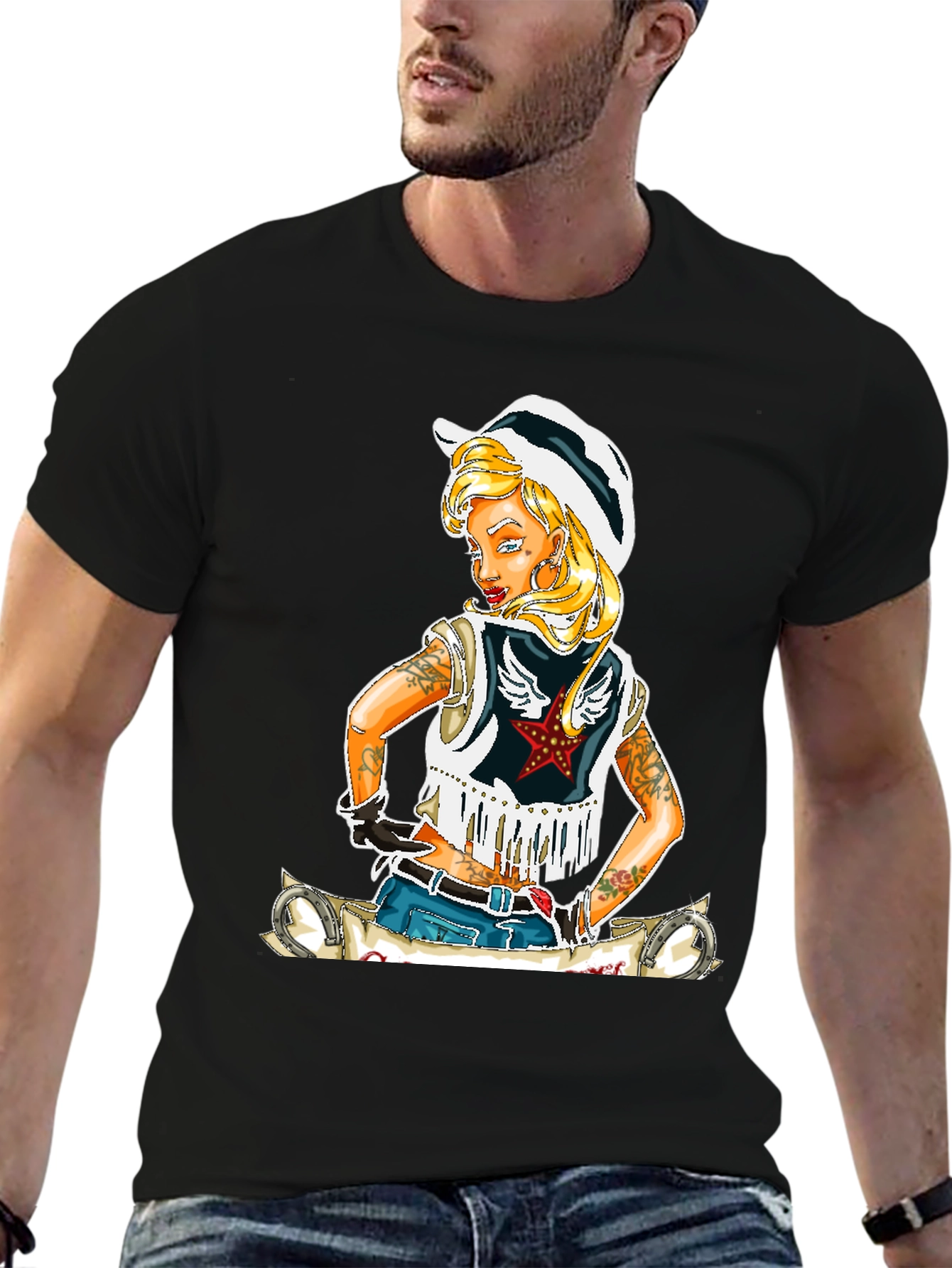 Black Cowgirl Graphic T-Shirt - Unique Design view 6