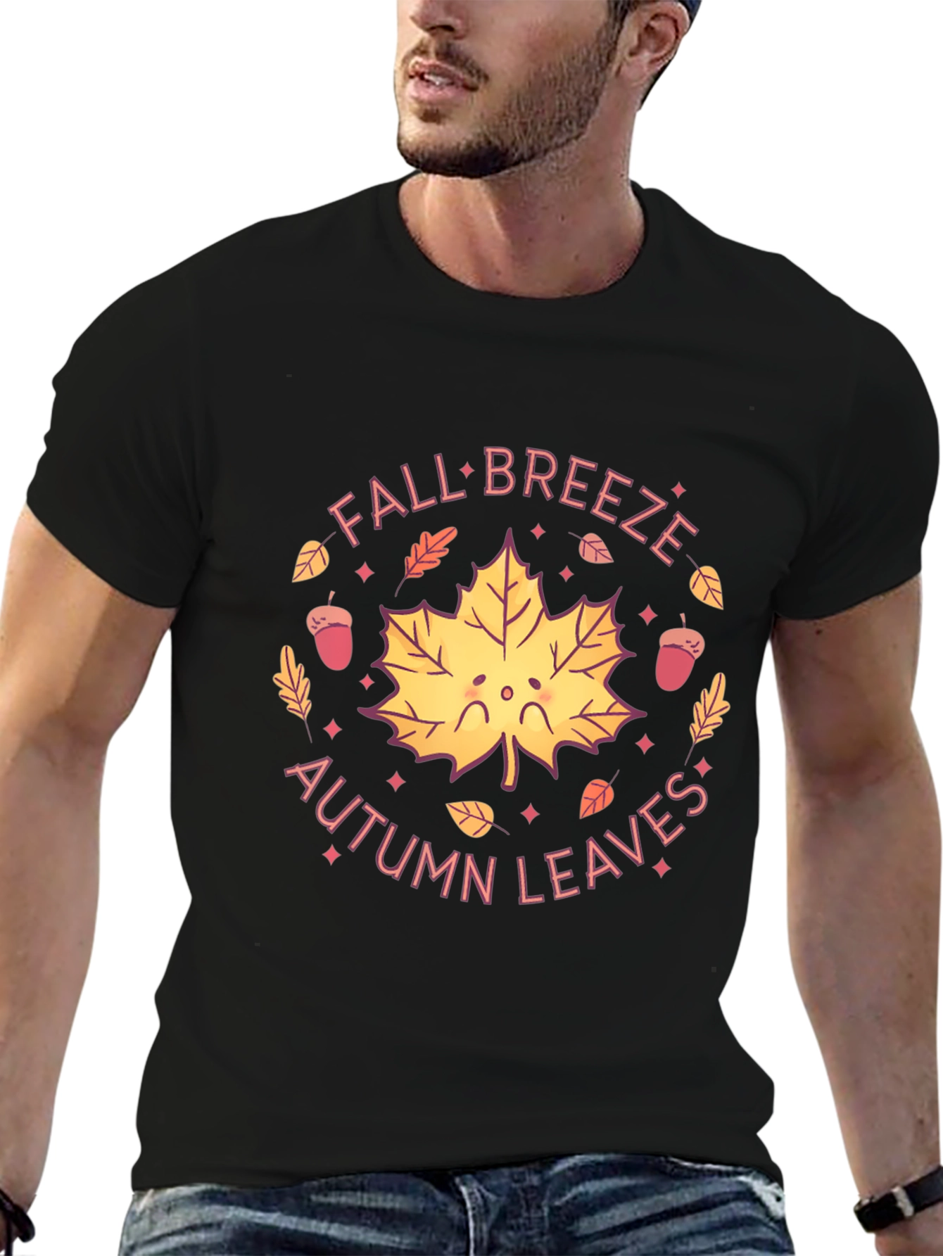 Black Fall Breeze Autumn Leaves Graphic T-Shirt view 6